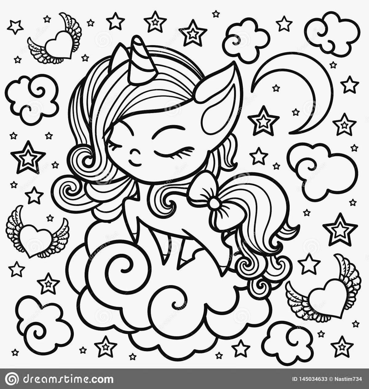 Playful unicorn cat coloring book for girls