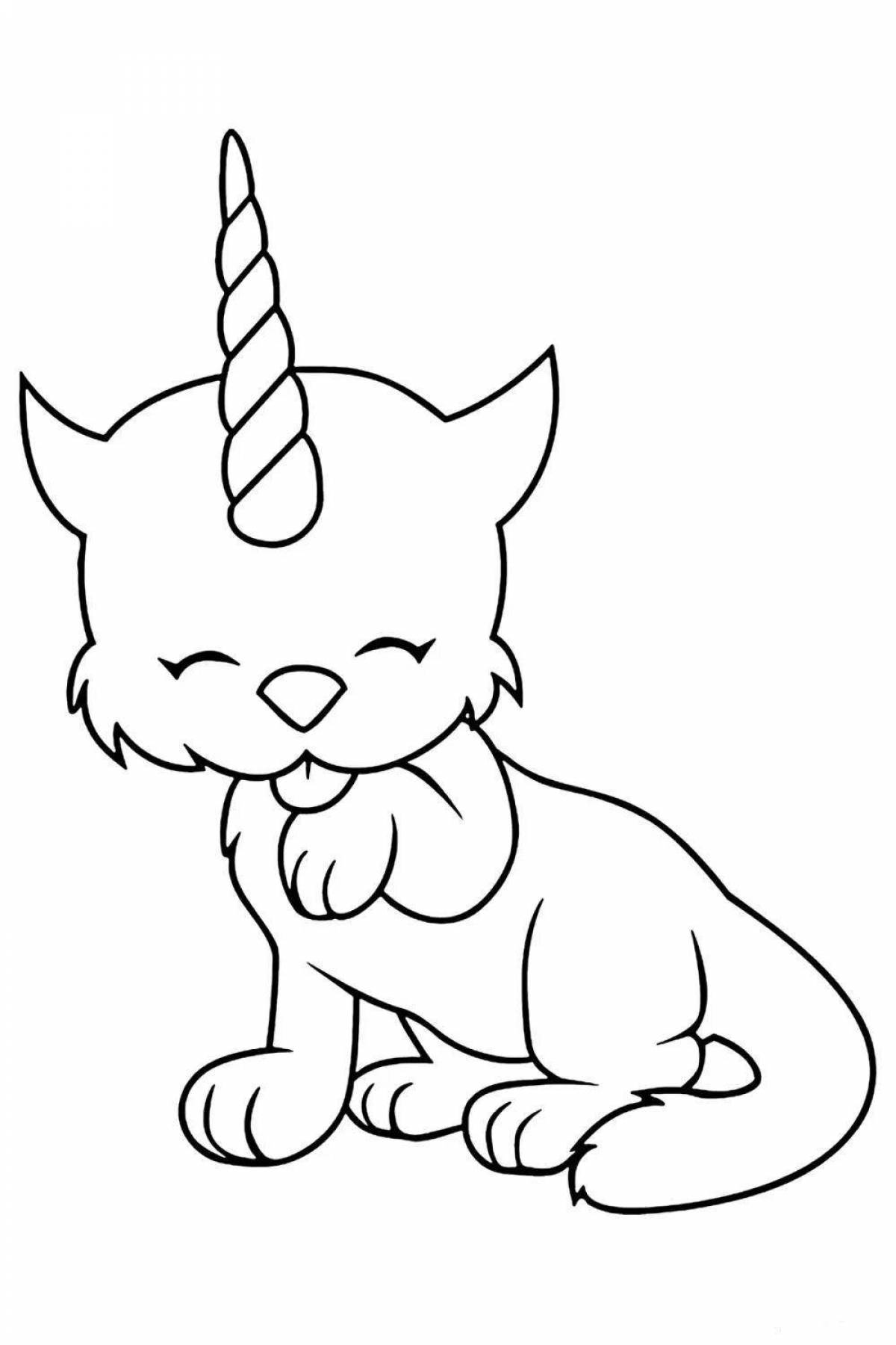 Cute unicorn cat coloring book for girls