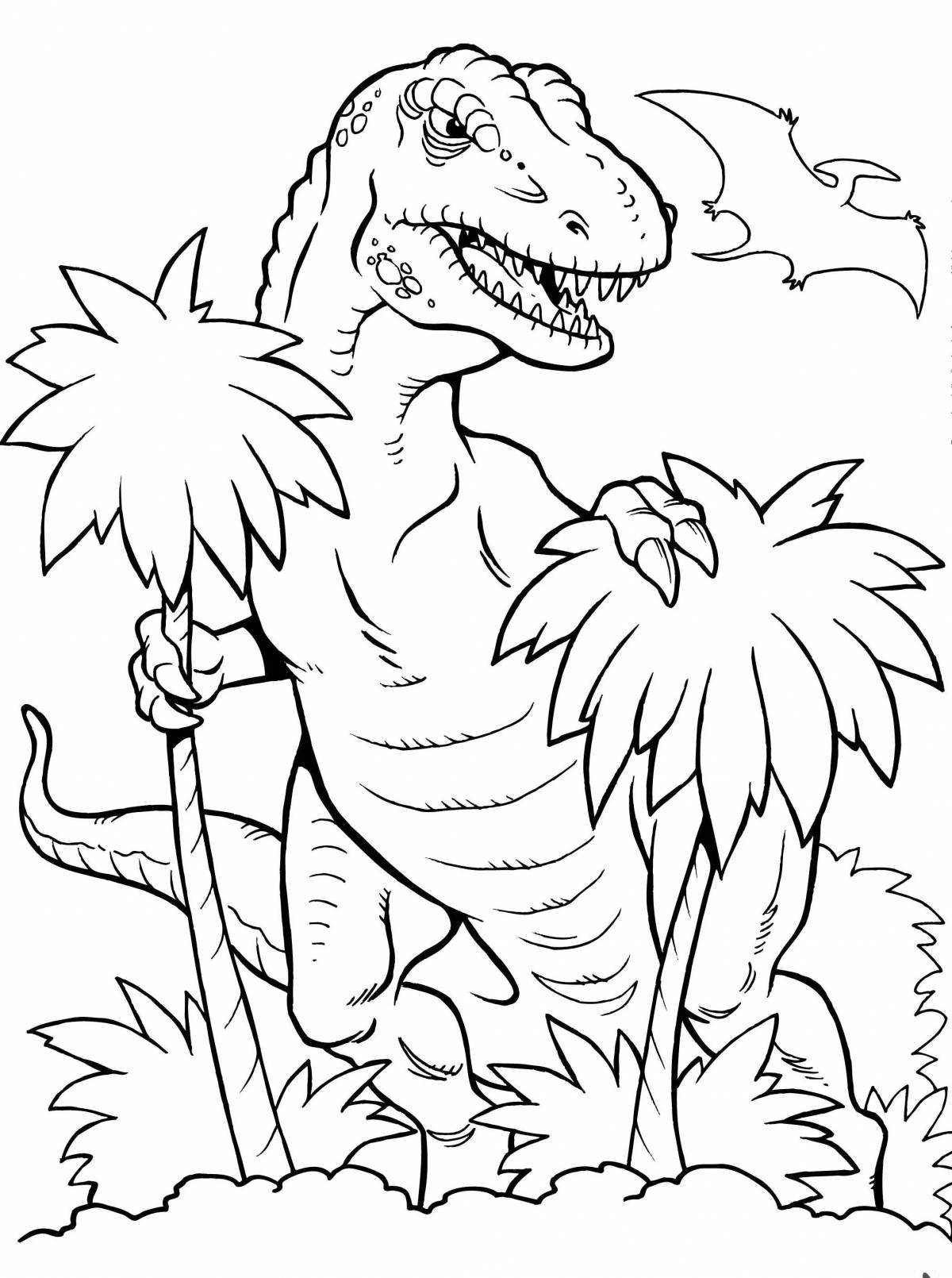 Playful rex dinosaur coloring page for kids