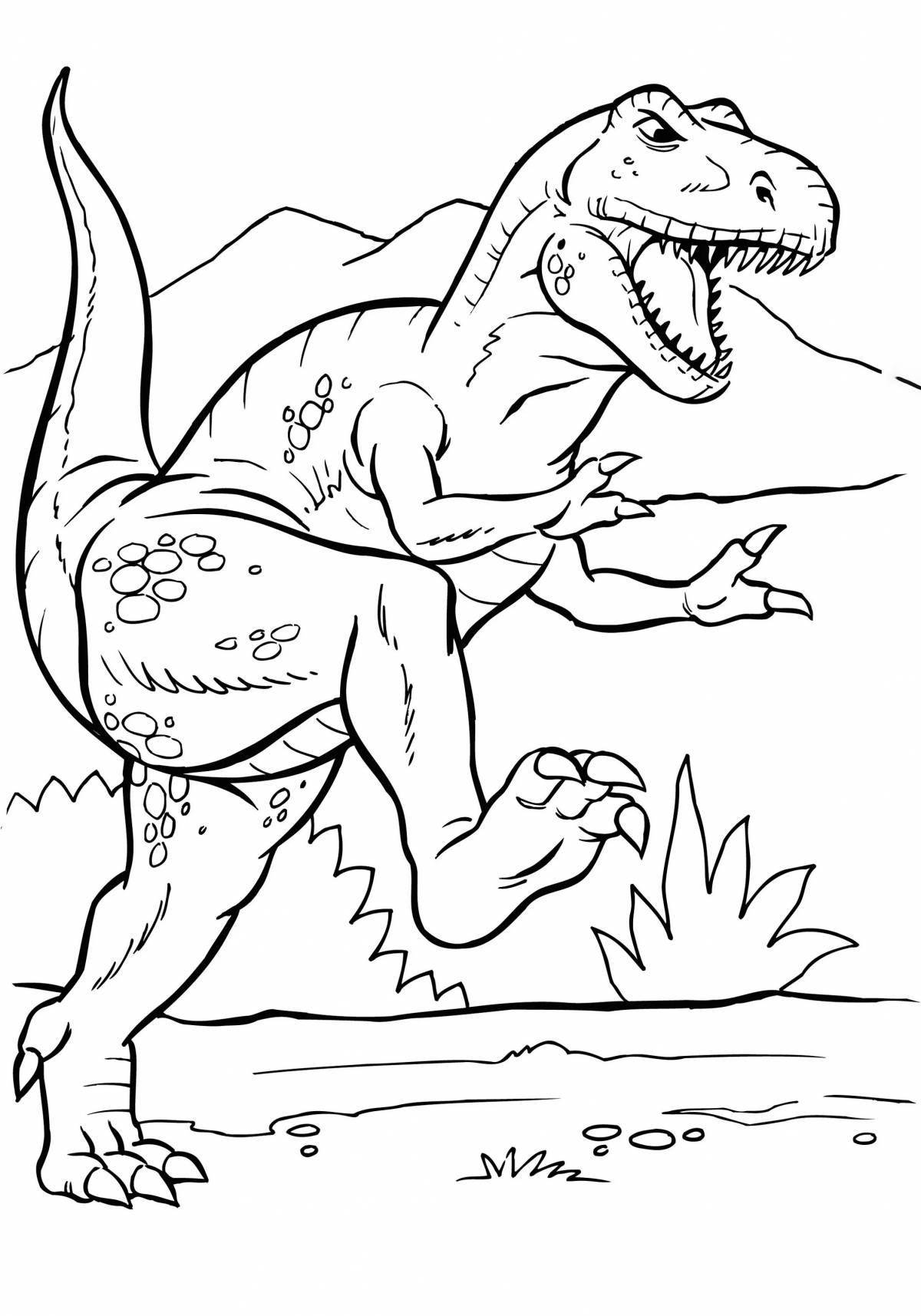 Сказочная страница раскраски динозавров рекс для детей