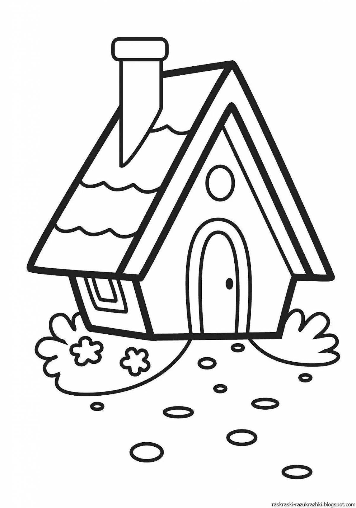 Playful simple house coloring page for kids