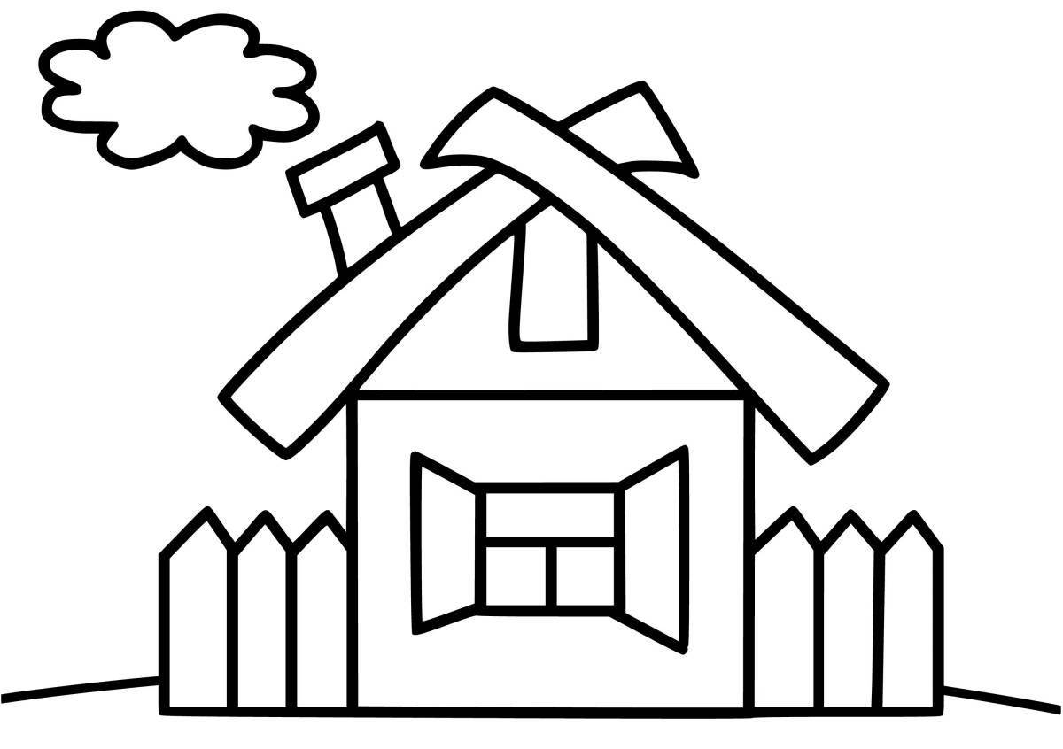Animated simple house coloring book for kids