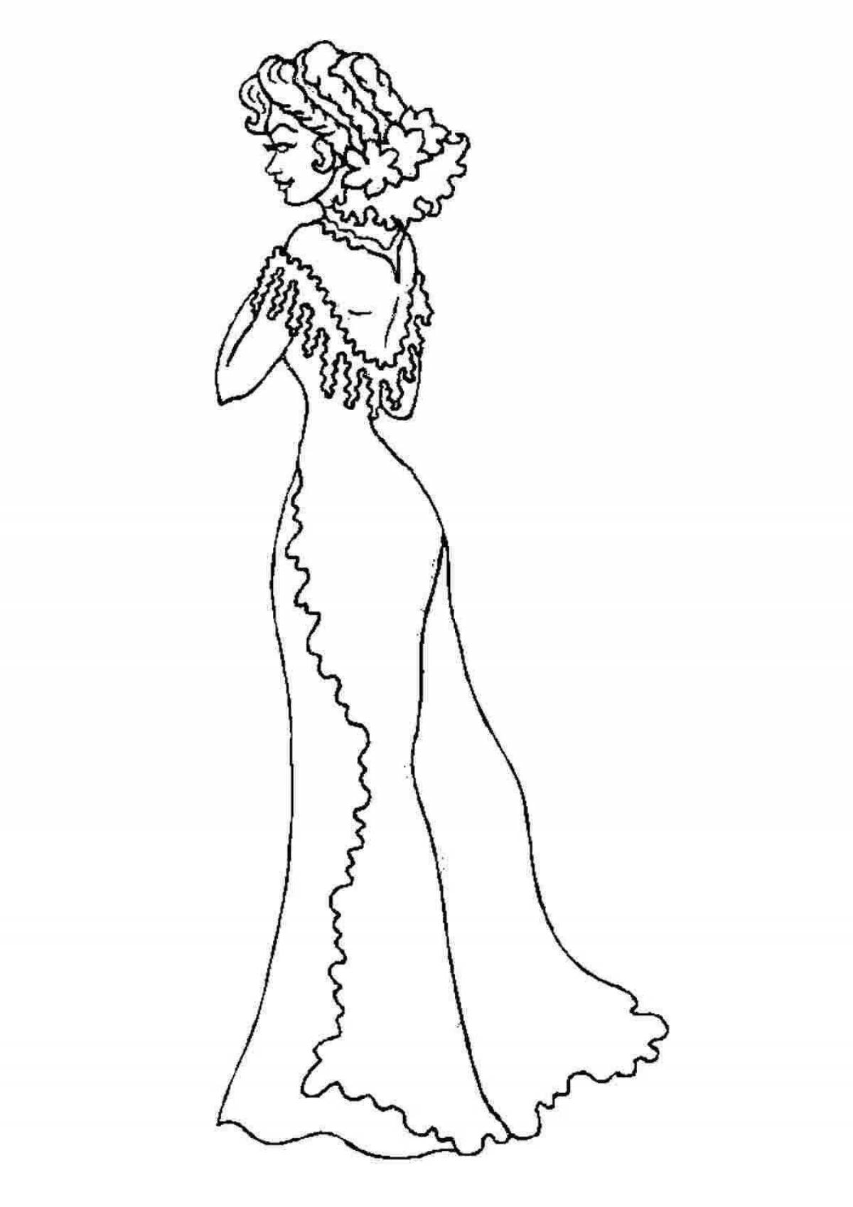 Fine coloring of the silhouette of a girl in a dress