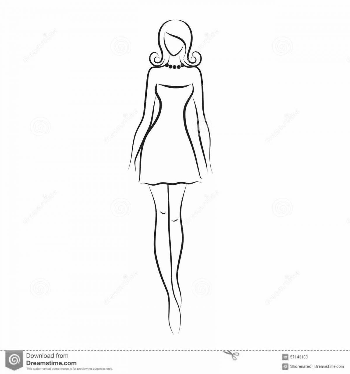 Radiant coloring page silhouette of a girl in a dress