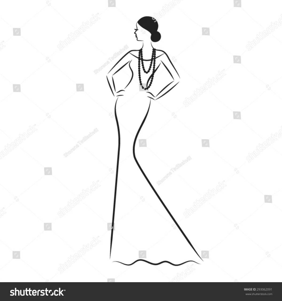 Violent coloring silhouette of a girl in a dress