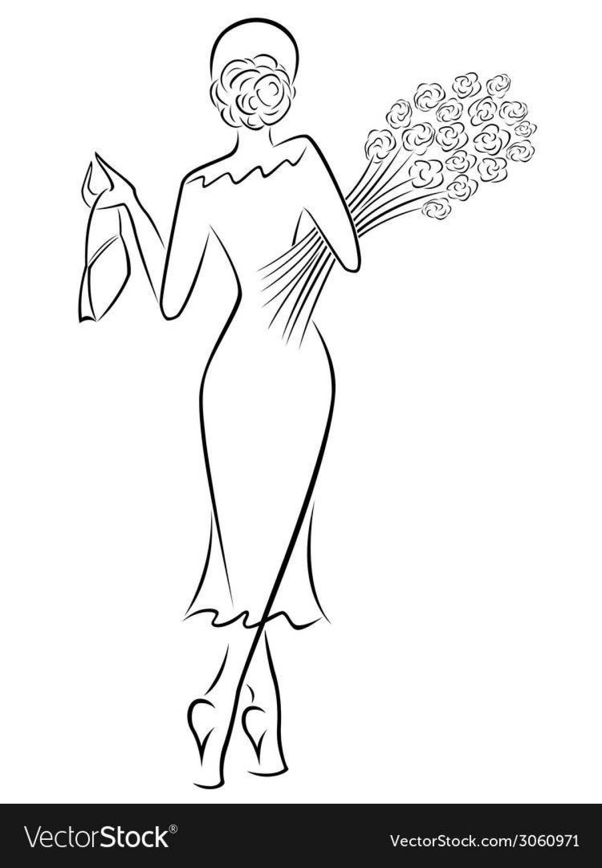Vivacious coloring page silhouette of a girl in a dress