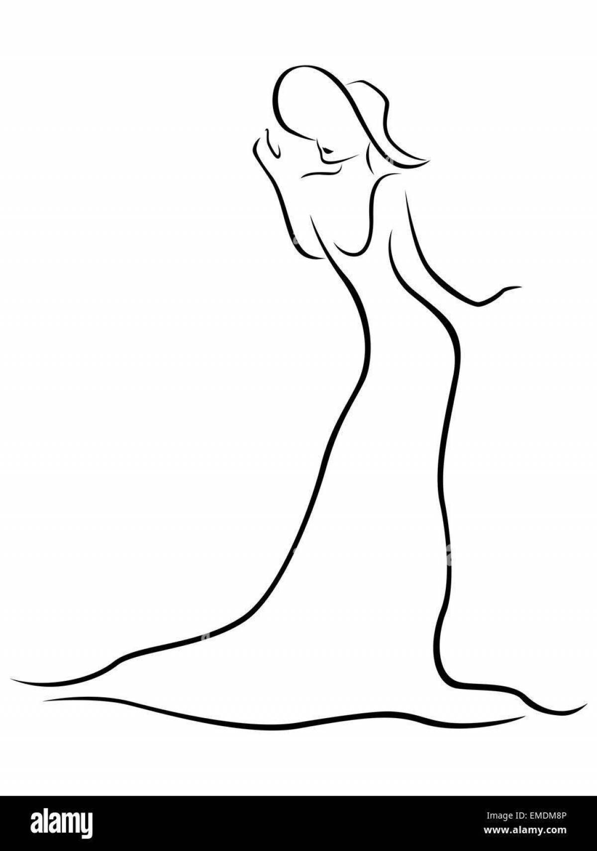 Joyful coloring of the silhouette of a girl in a dress