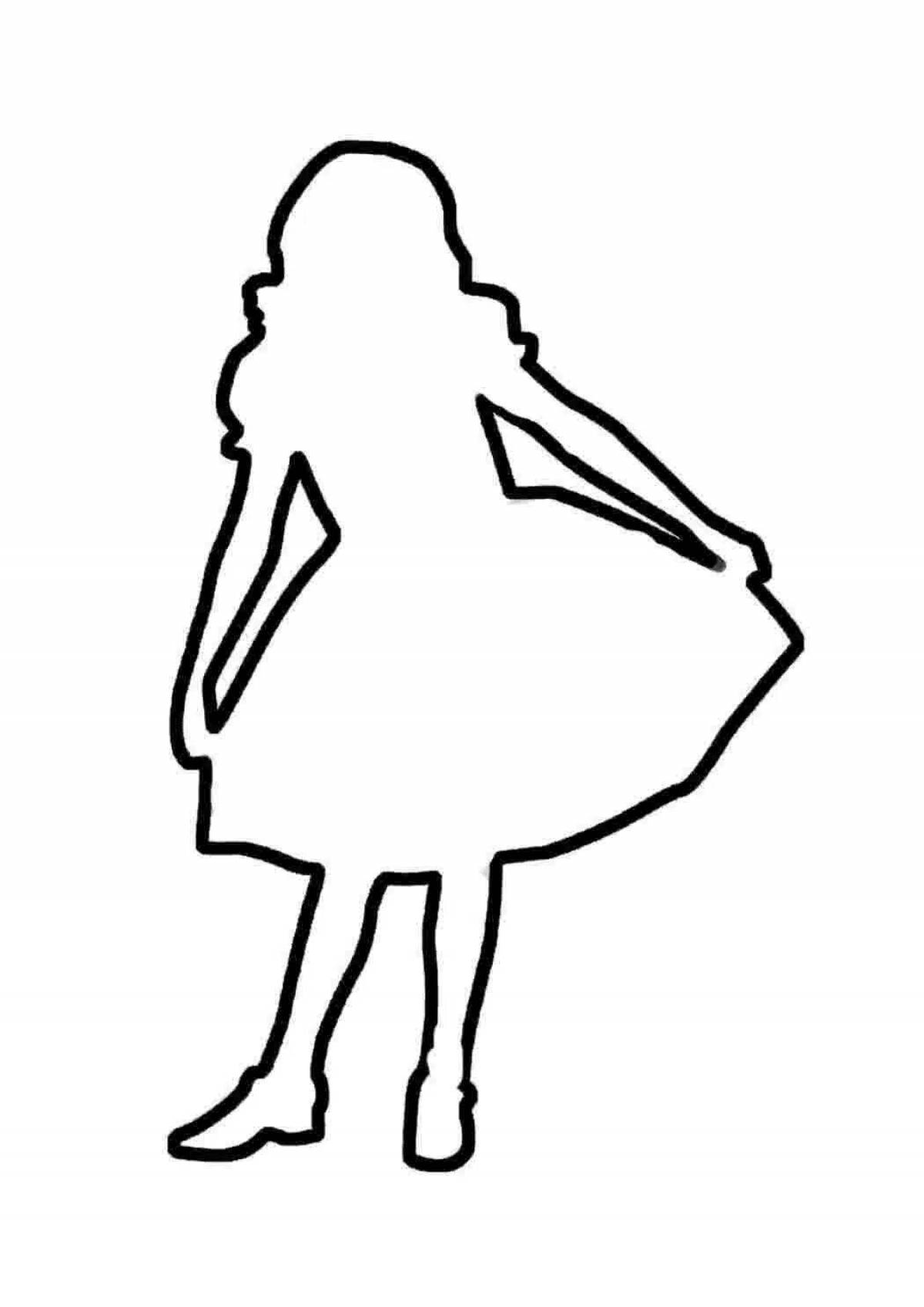Fancy coloring silhouette of a girl in a dress