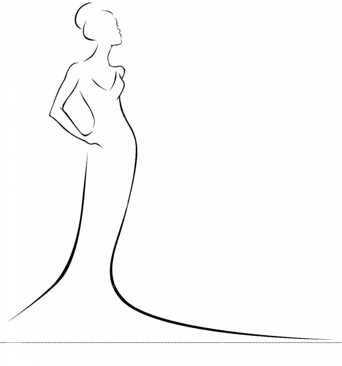 Coloring page serene silhouette of a girl in a dress
