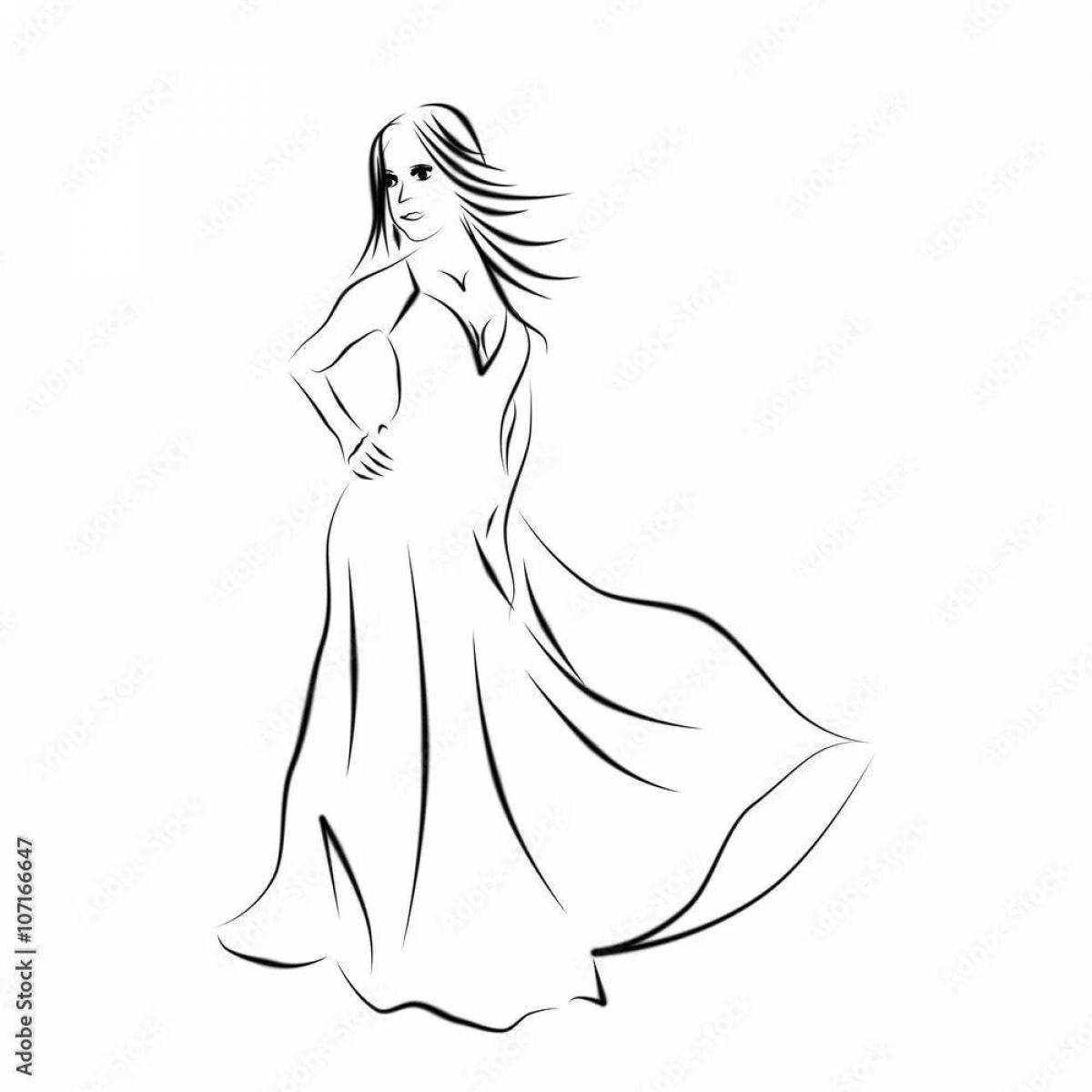 Silhouette of a girl in a dress coloring page