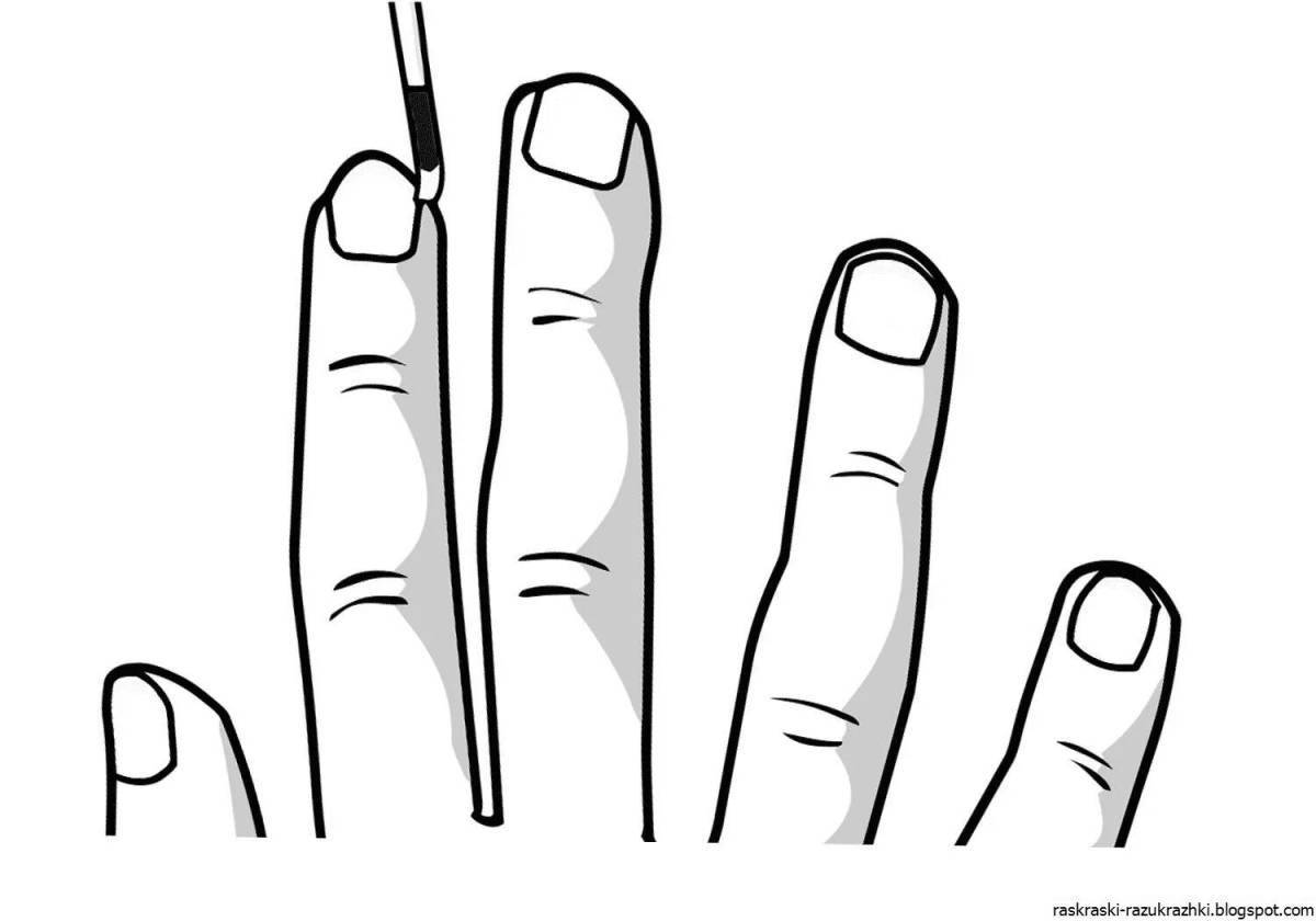 Страница раскраски маникюра с жирными ногтями