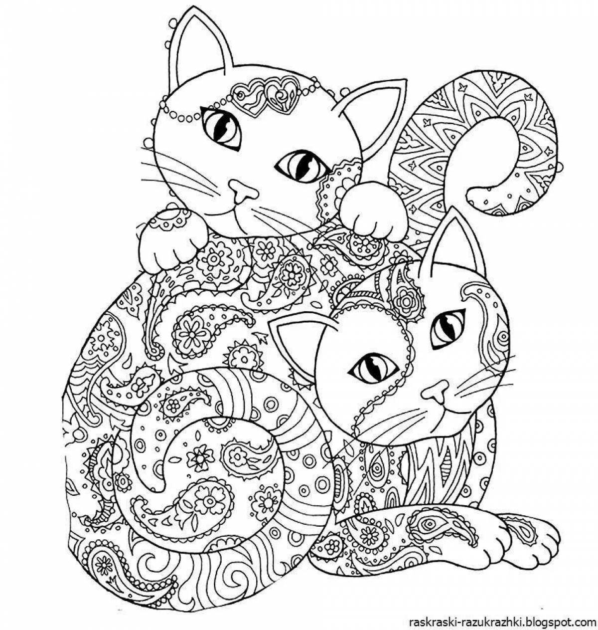 Очаровательная раскраска антистресс для девочек кошки