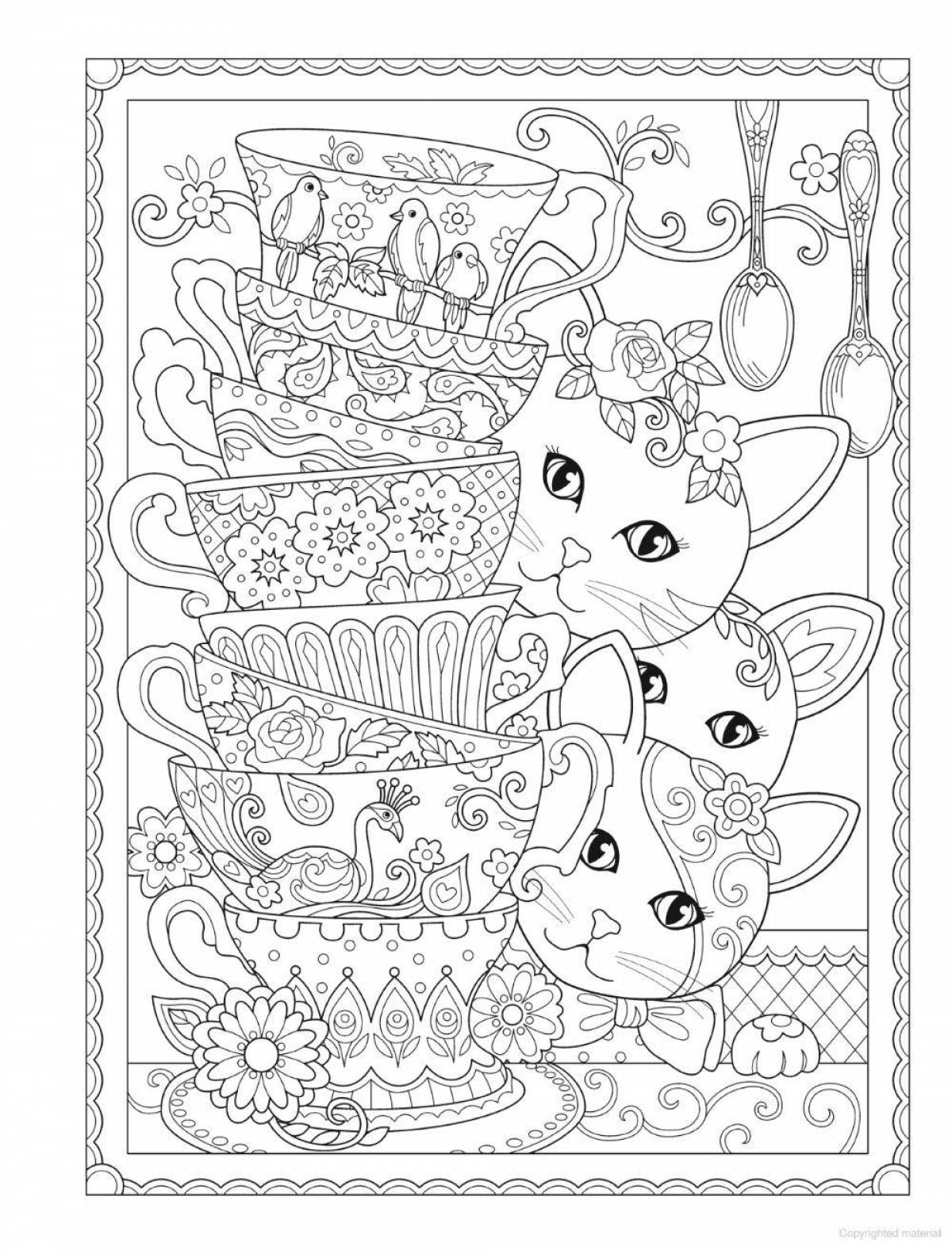 Joyful anti-stress coloring book for cat girls