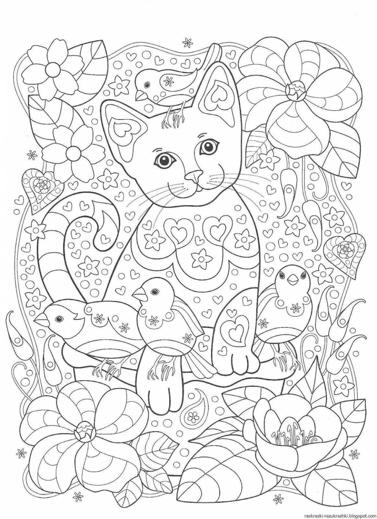 Serene antistress coloring pages for cat girls