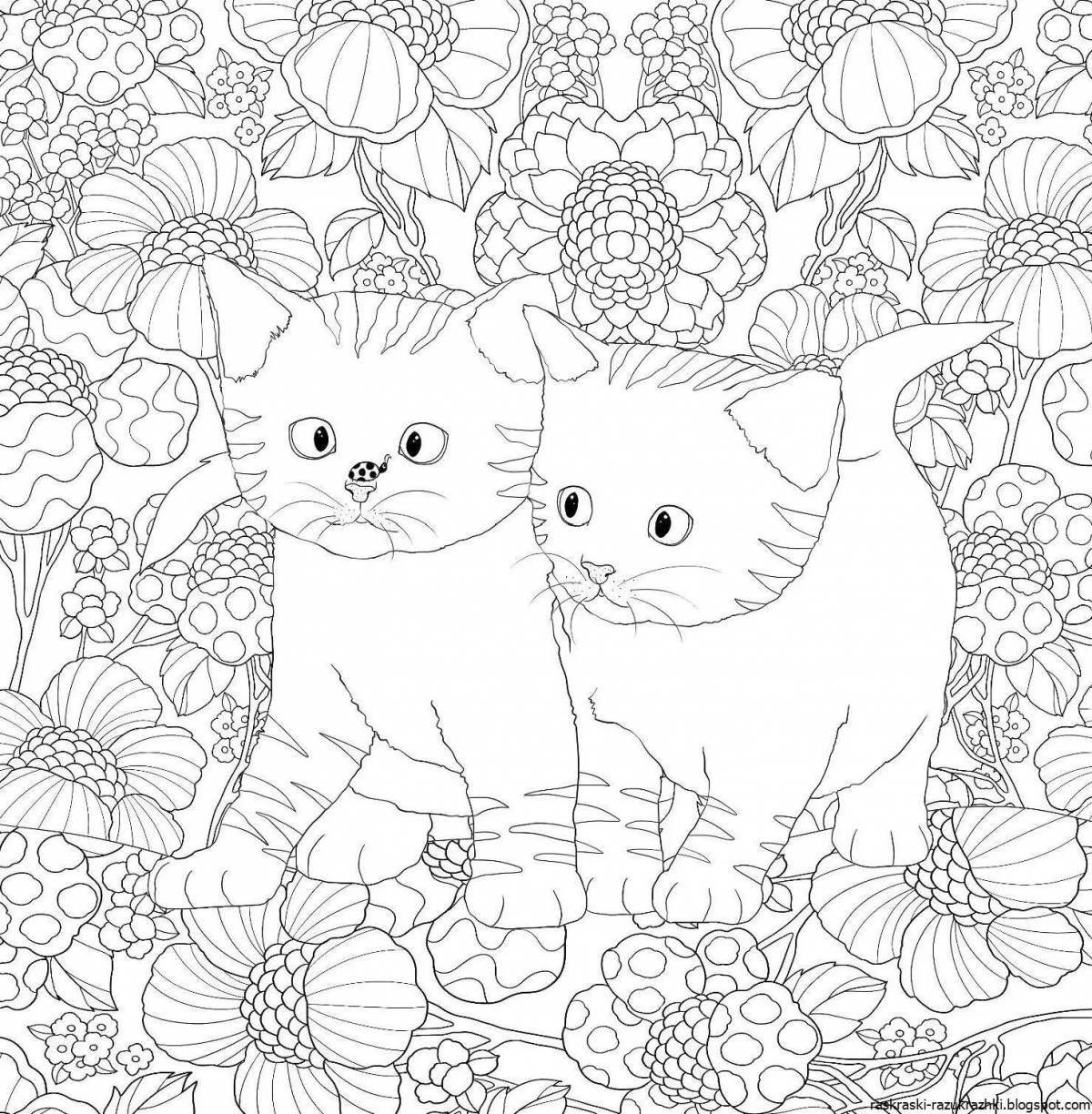 Веселая раскраска антистресс для девочек кошки