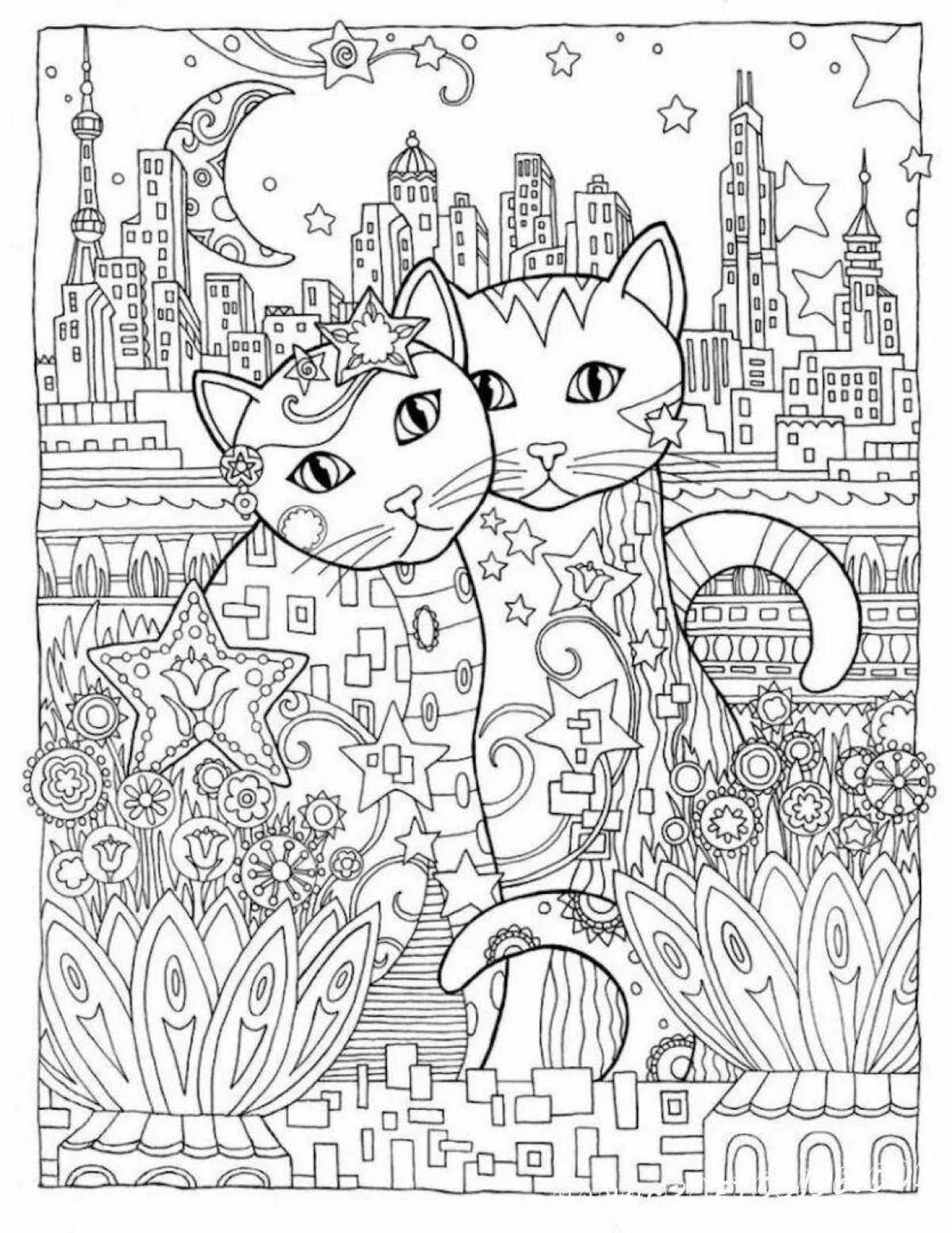 Radiant antistress coloring book for cat girls