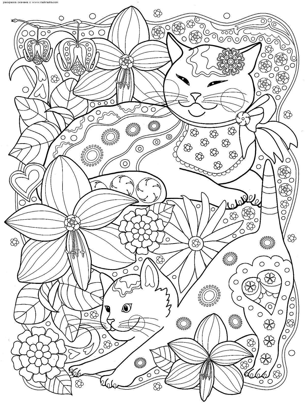 Great anti-stress cat coloring book for girls