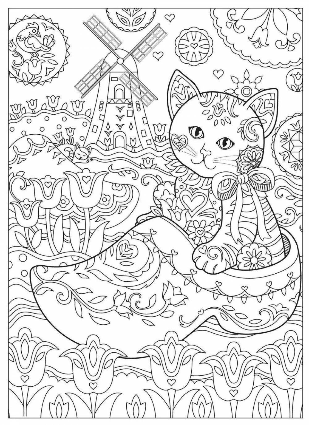 Great anti-stress cat coloring book for girls