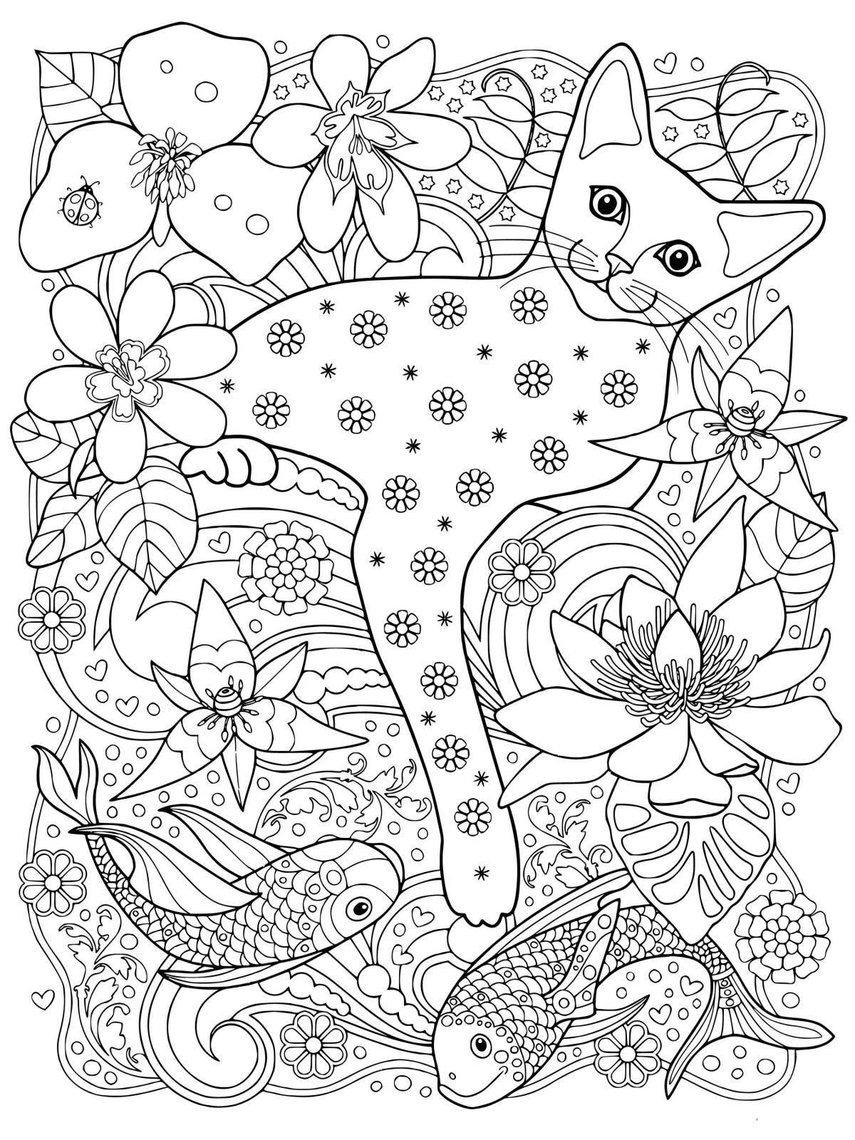 Awesome anti-stress cat coloring book for girls