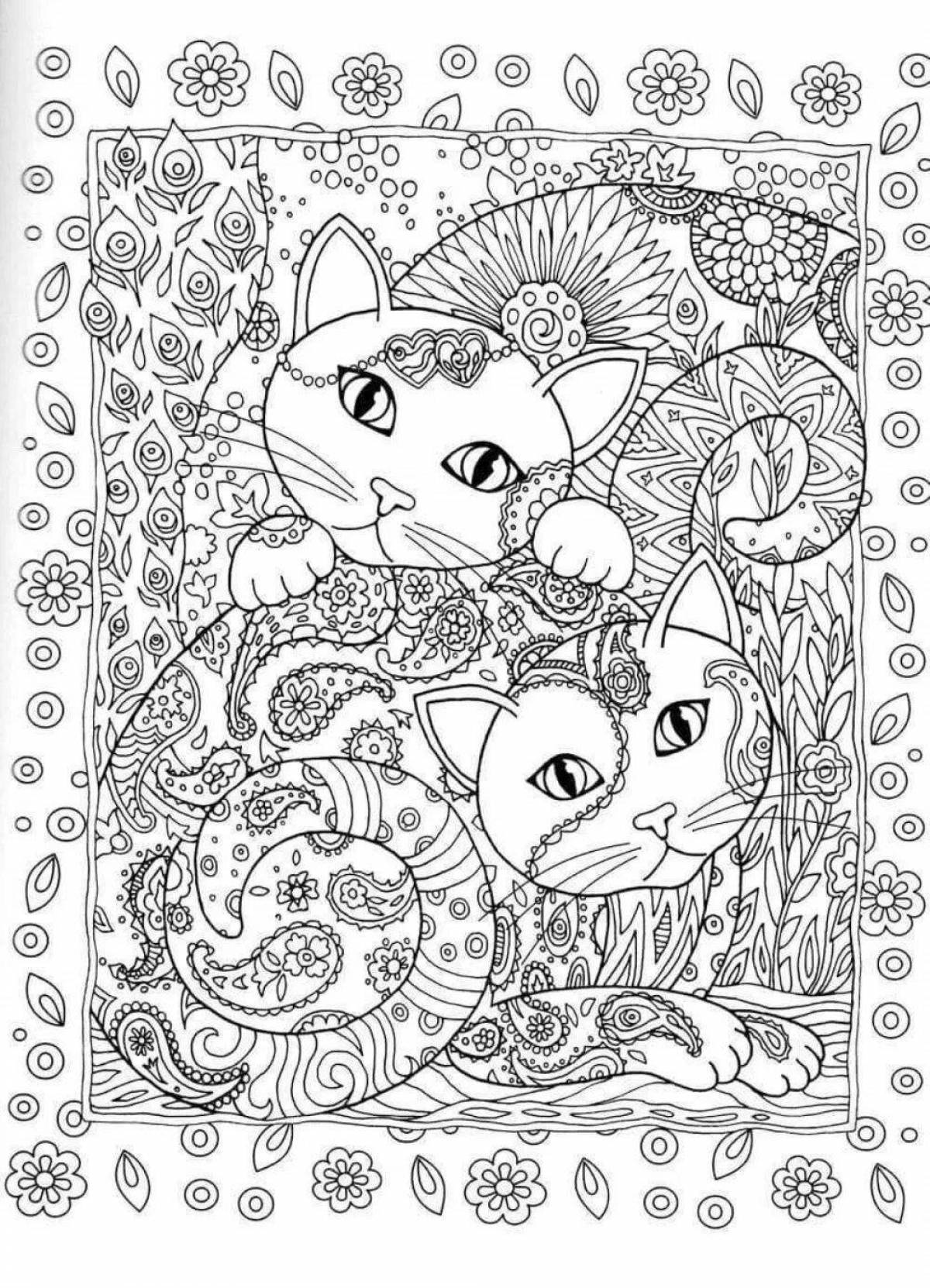 Elegant anti-stress coloring book for cat girls