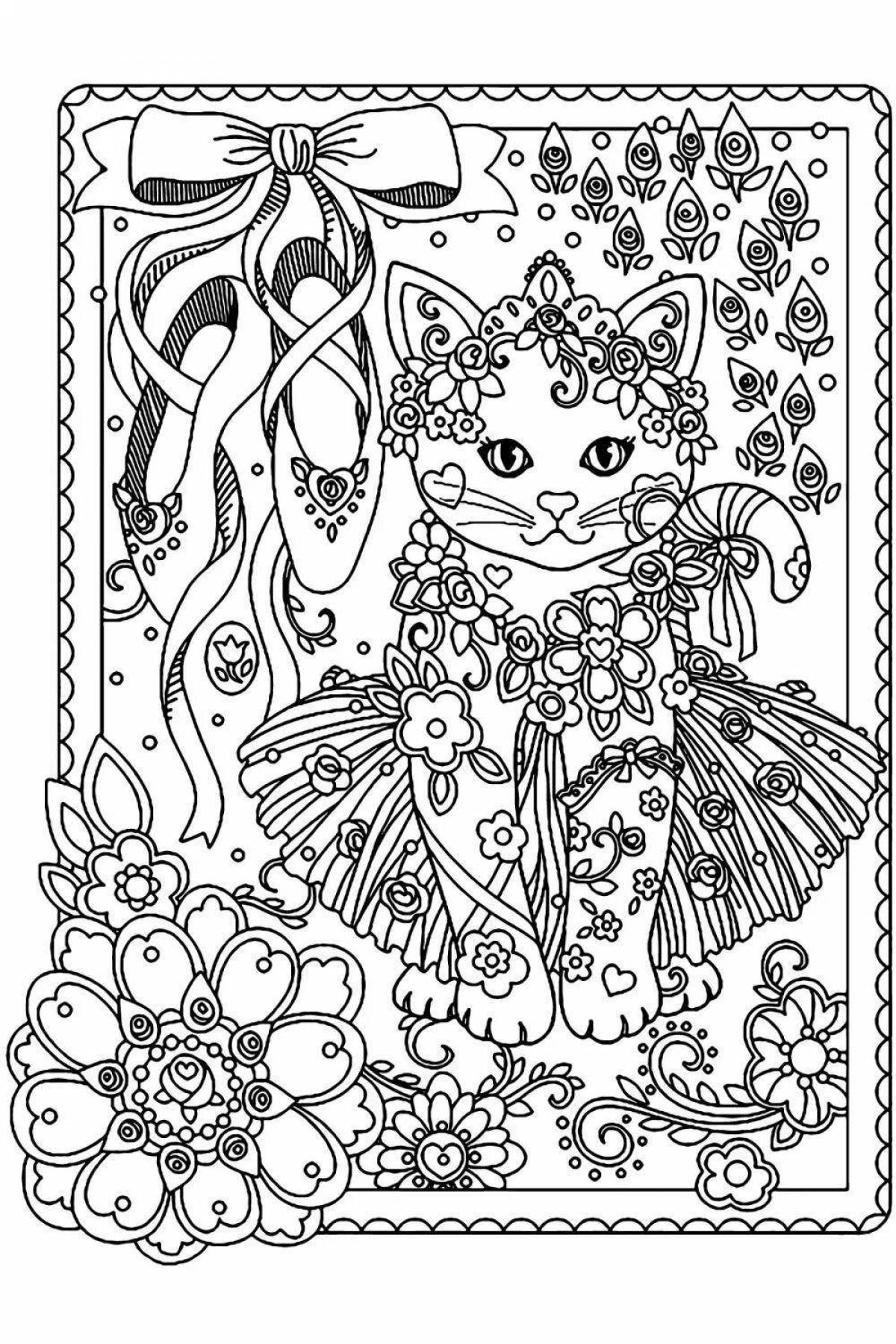 Exotic anti-stress coloring book for girls cats