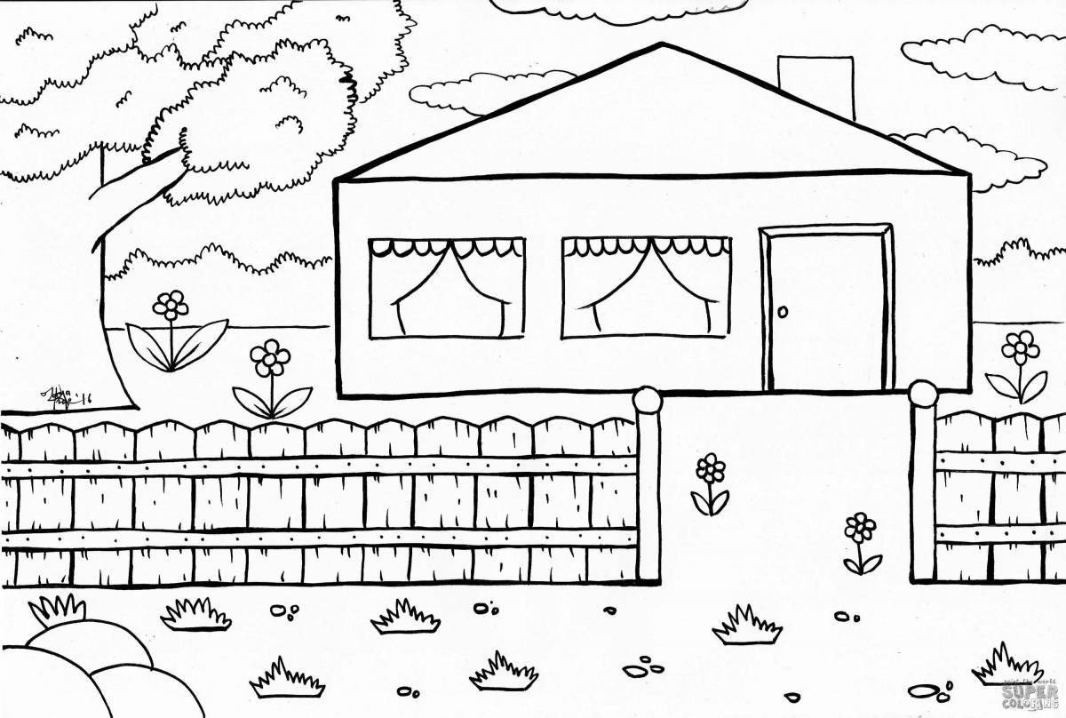 Glitter house coloring for kids inside