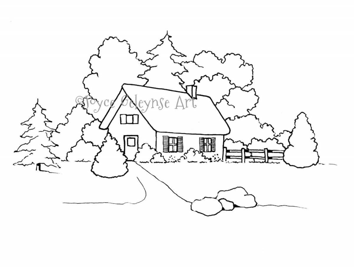 Coloring book picturesque winter landscape