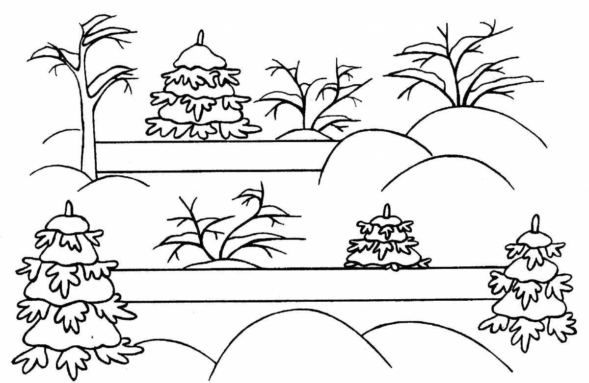 Sky winter landscape coloring page
