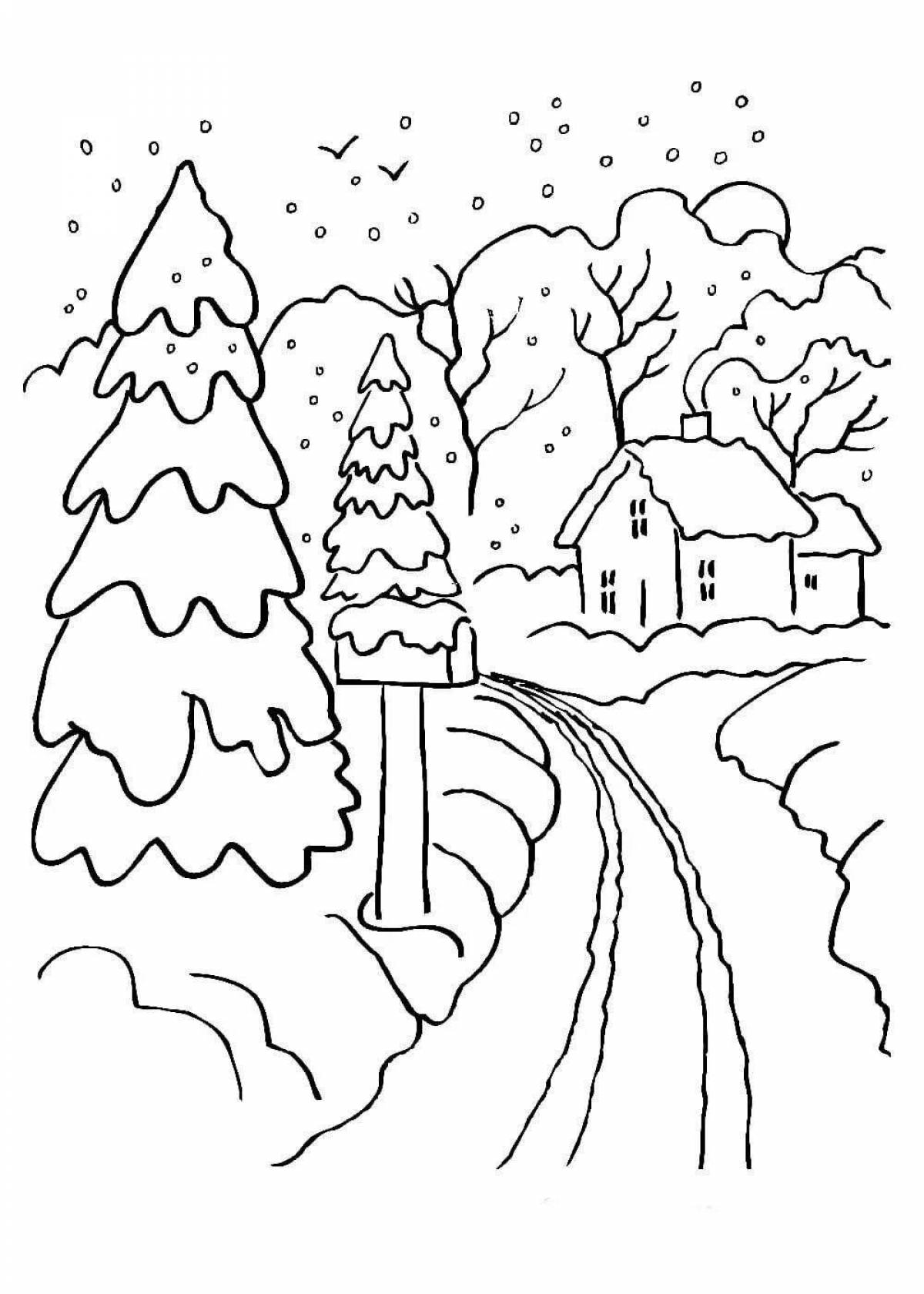 Refreshing winter landscape coloring page