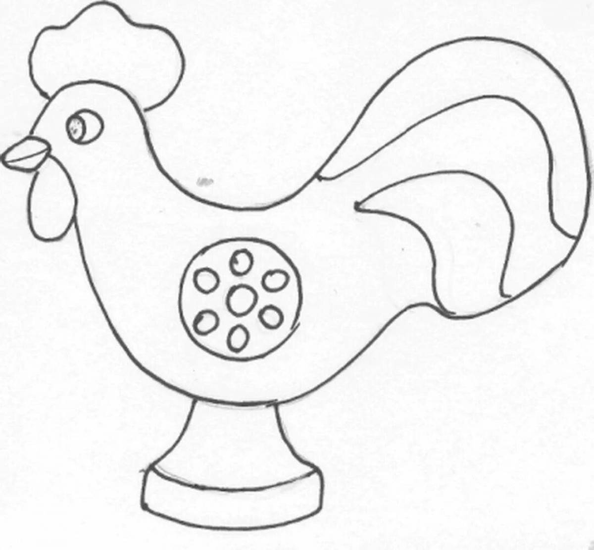 Artistic Dymkovo toy cockerel pattern