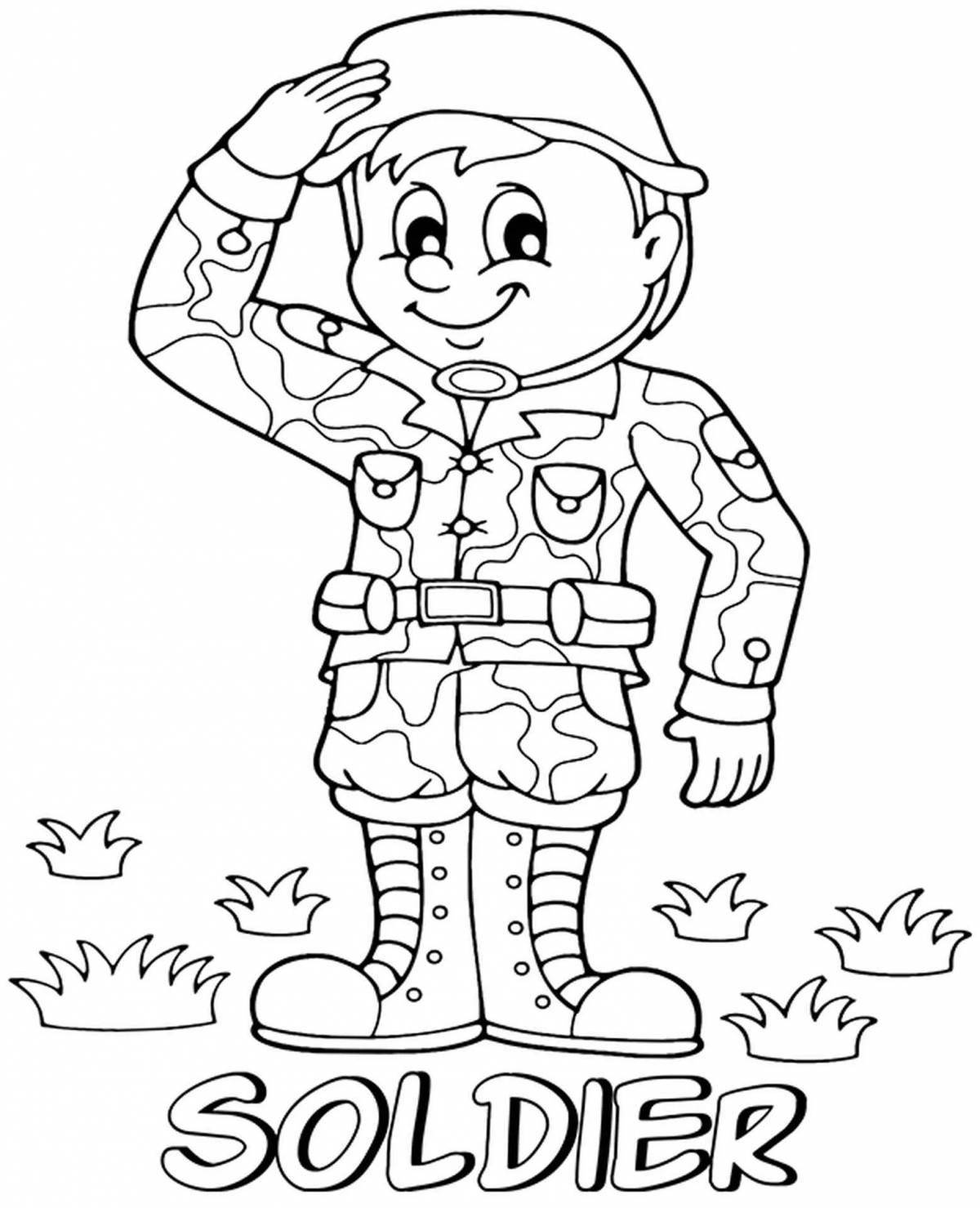 Coloring playful soldier for kids