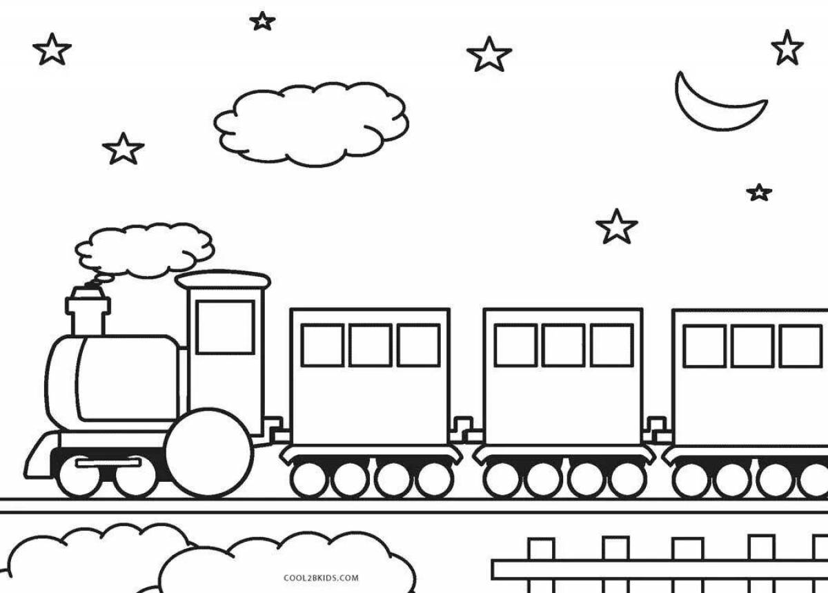Игривая страница раскраски поезда для 7-летних