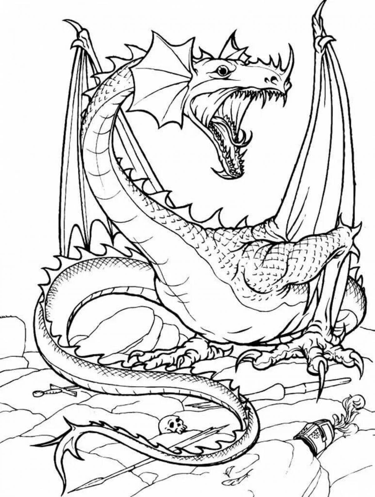 Фантастическая раскраска дракон для детей 7 лет