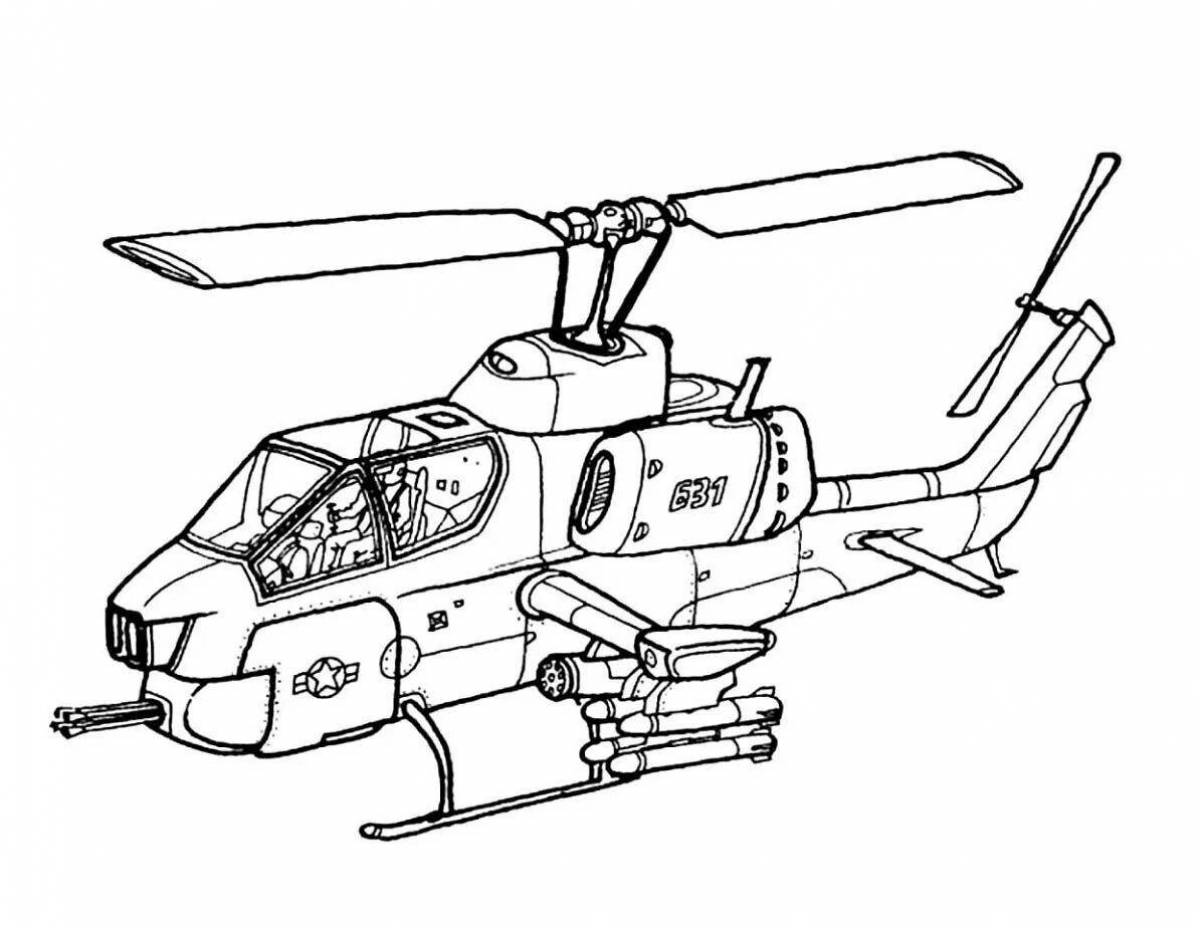 Красочная страница раскраски вертолет для детей
