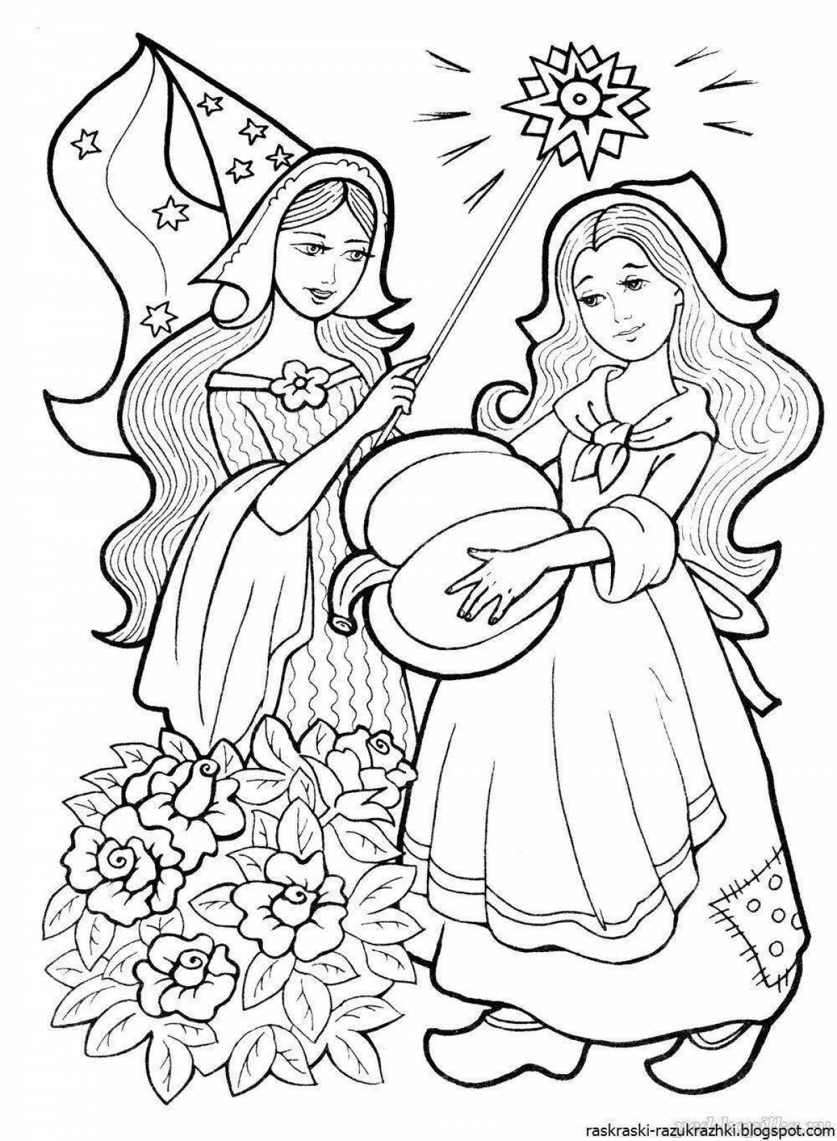 Inspirational coloring book of Perro's fairy tale for preschoolers