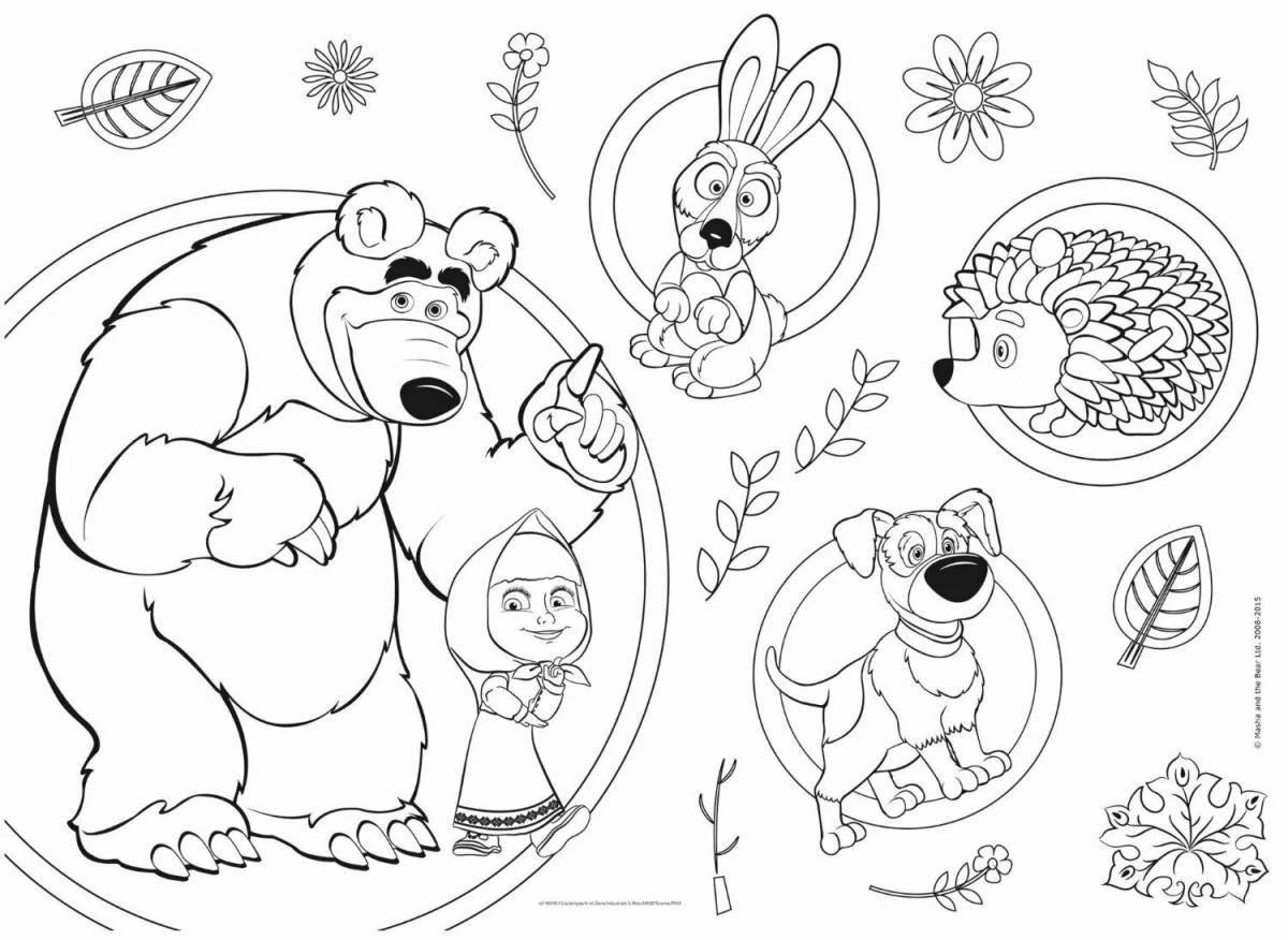 Coloring book sparkling Masha and the bear