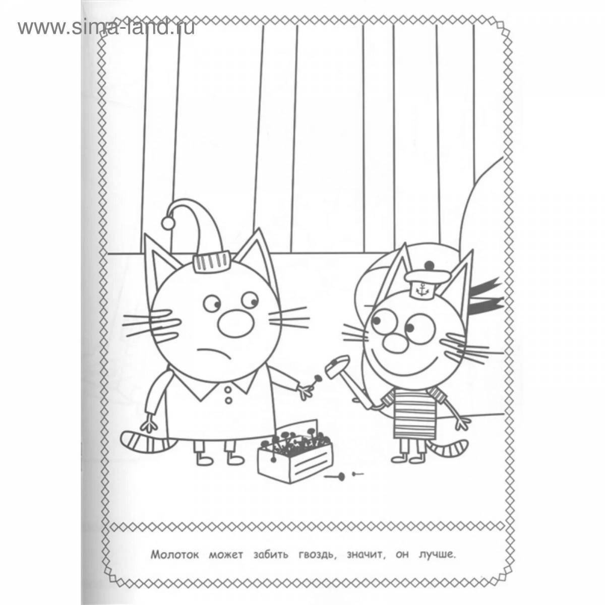 Drawing three cats coloring page