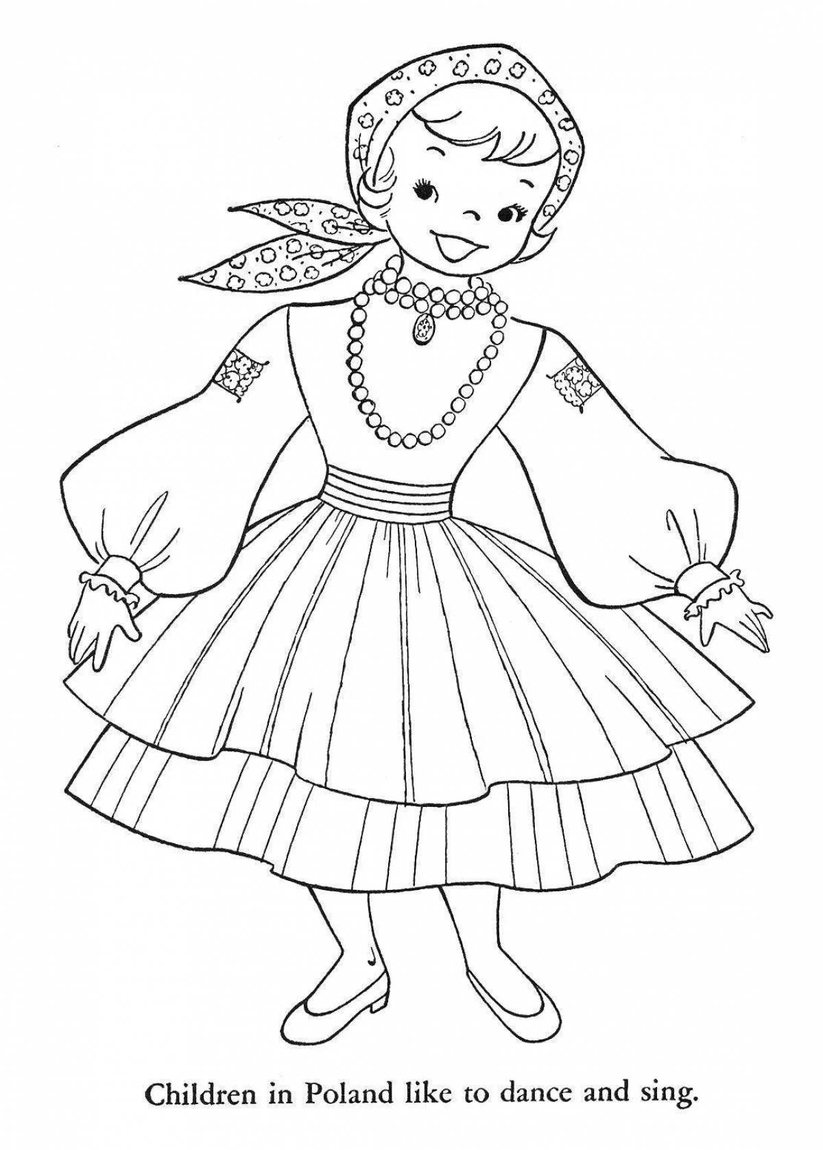 Merry Russian folk clothes coloring pages for children