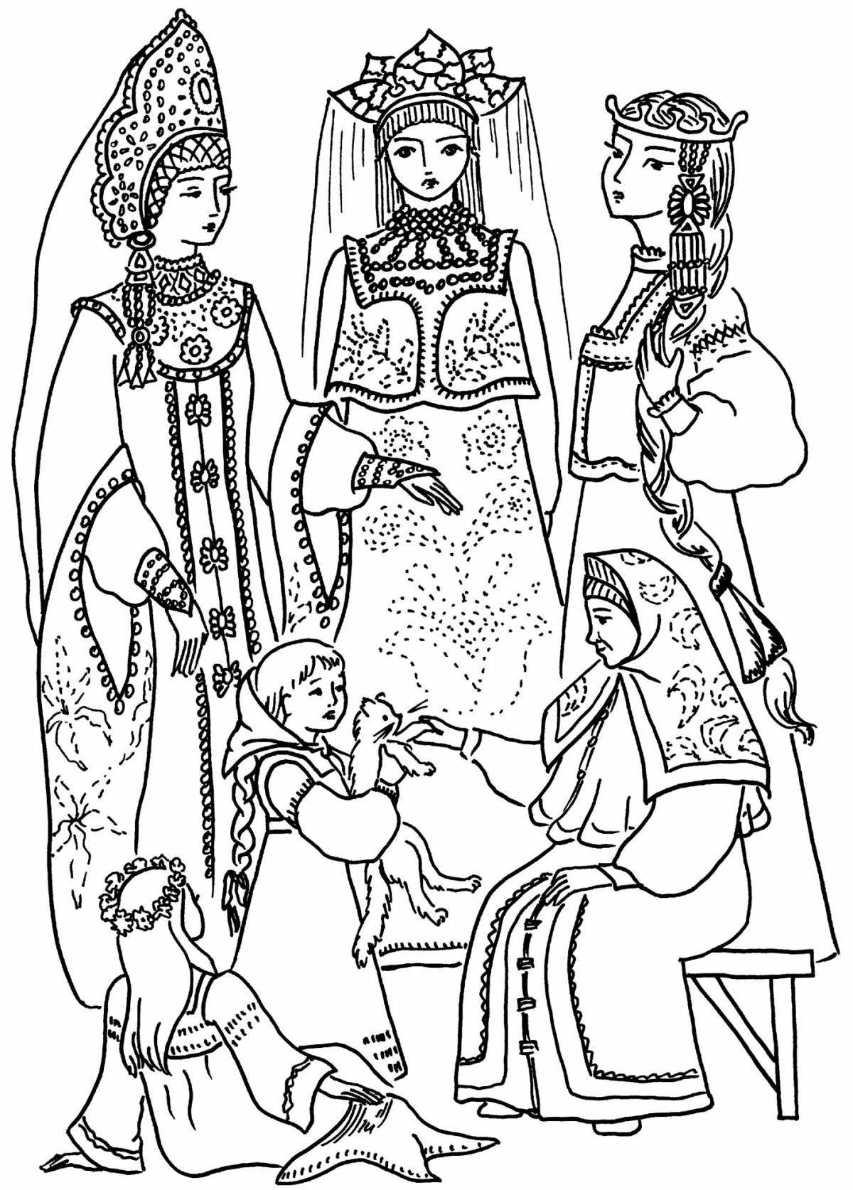 Charming Russian folk clothes coloring pages for kids