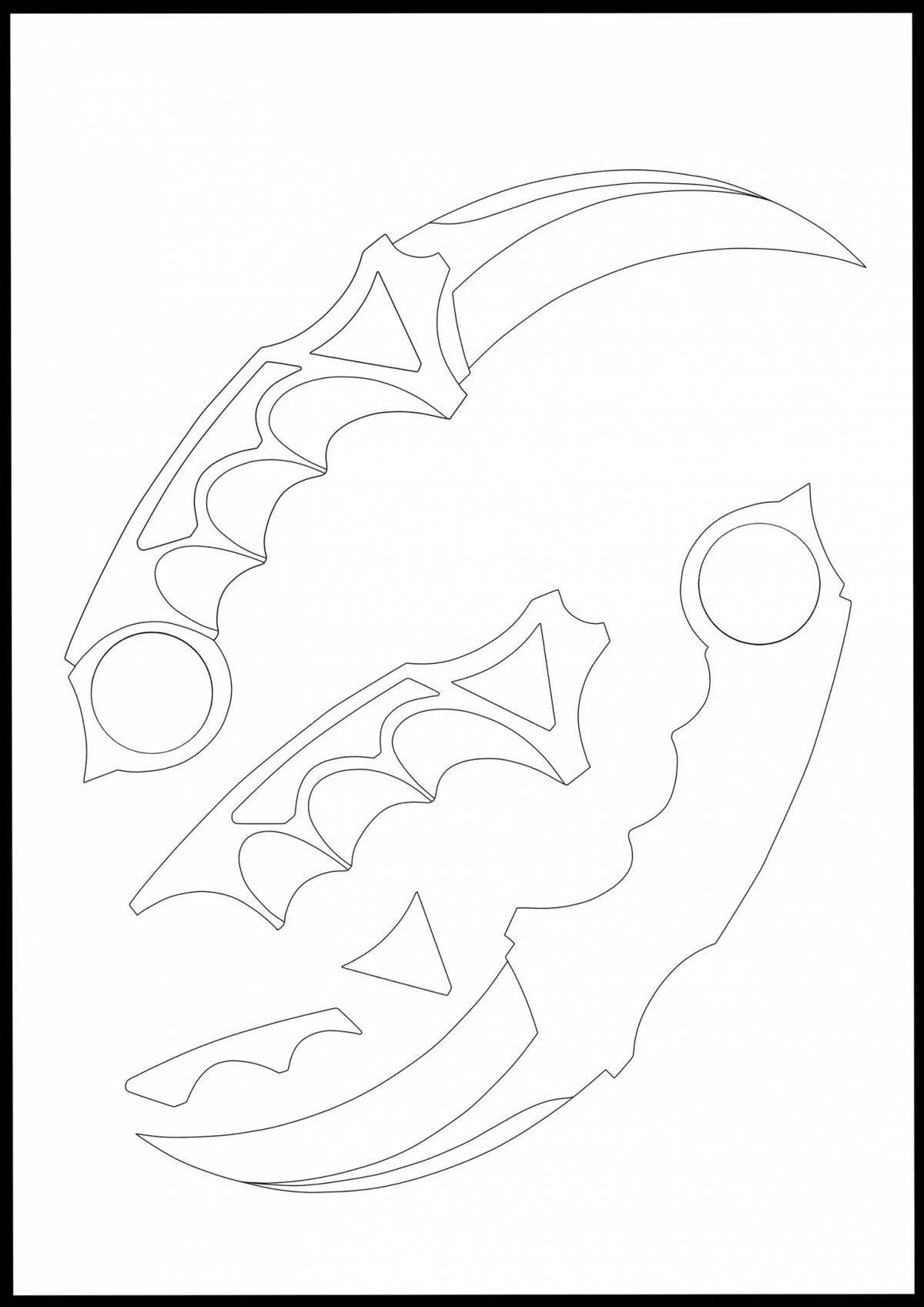 Brightly colored karambit knife coloring page from standoff 2 game