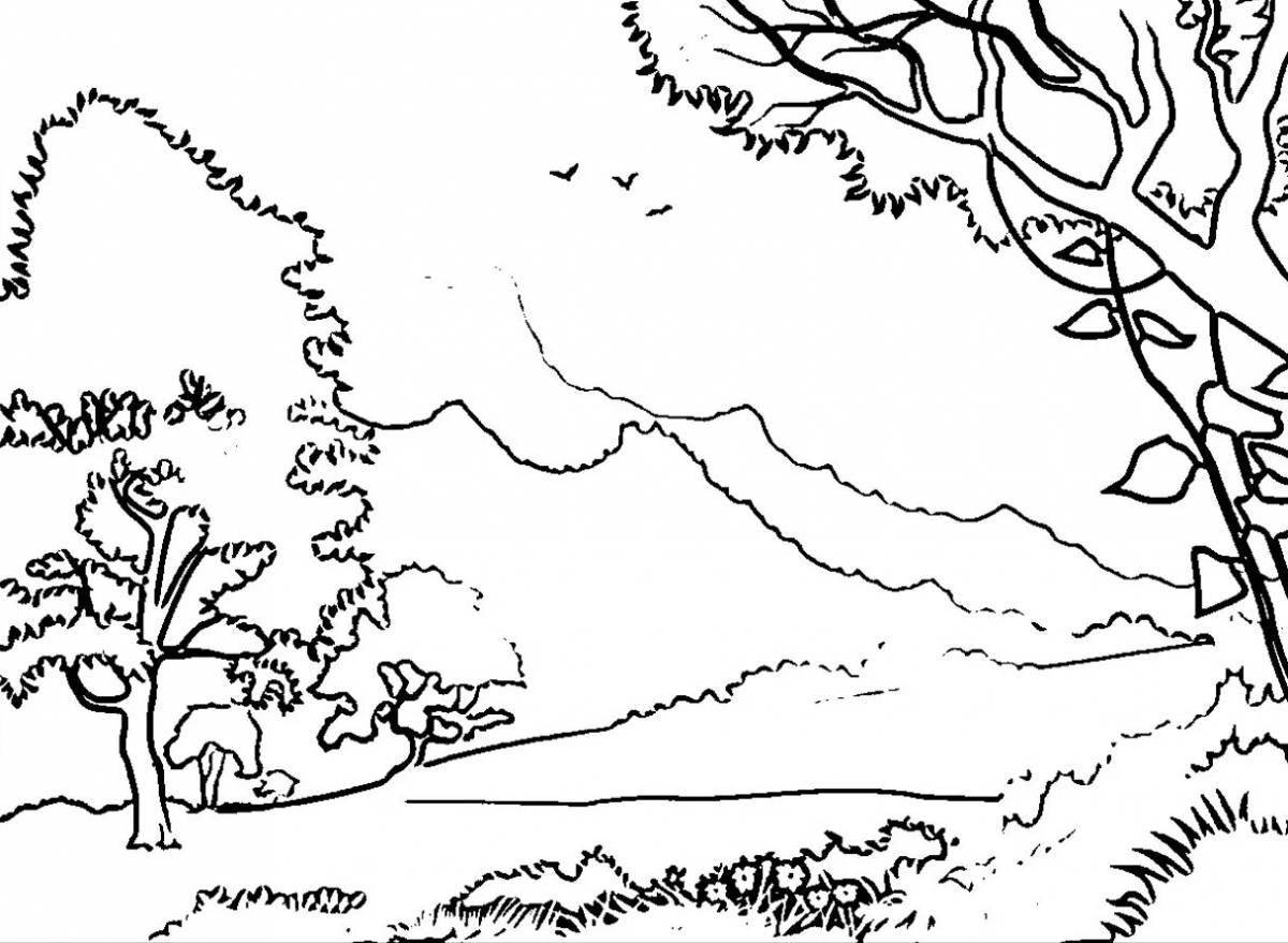 Gorgeous nature scenery coloring pages for kids