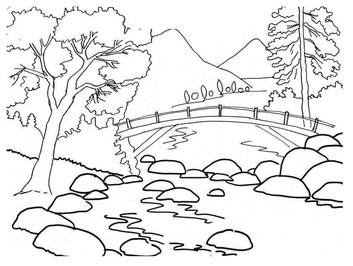 Fun coloring pages of nature scenery for kids