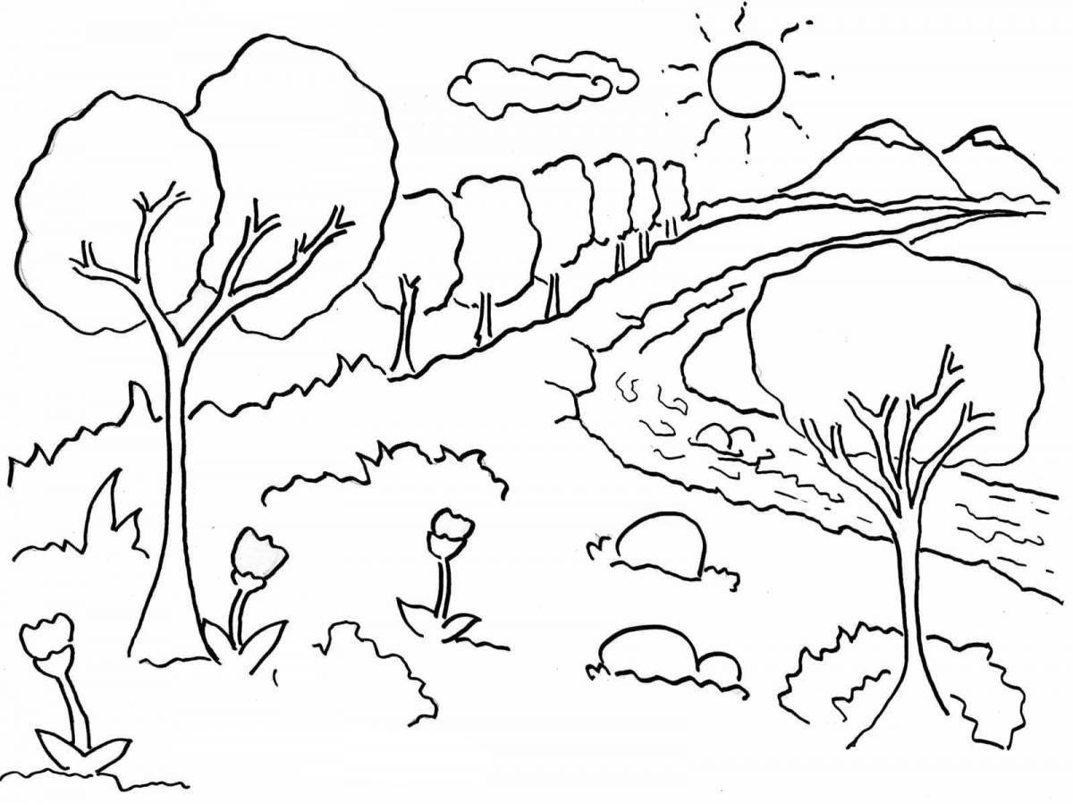 Exotic nature landscape coloring pages for kids