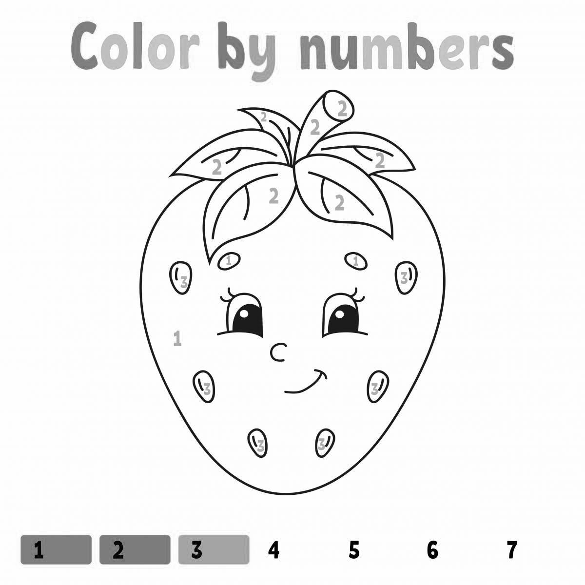 Веселая раскраска клубника с цифрами