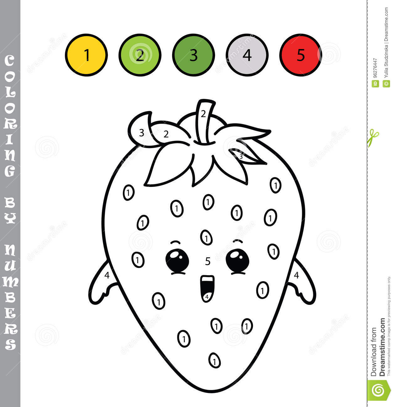 Bright strawberry coloring book with numbers