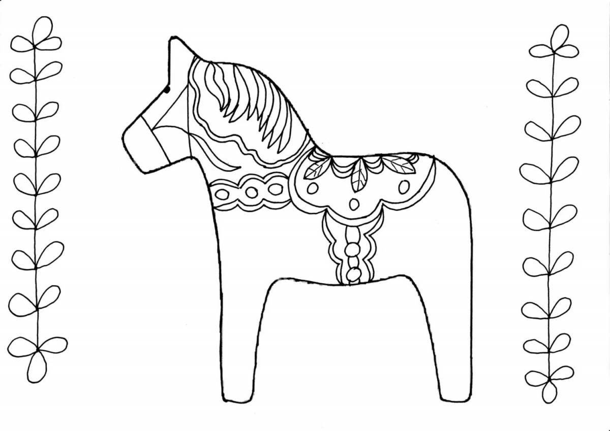 Впечатляющая дымковская лошадь раскраска для детей