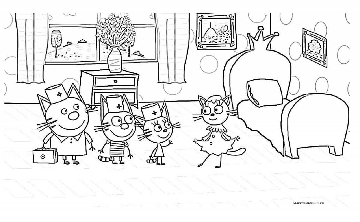 Color-frenzy coloring pages for kids Mimimishki 3 cats