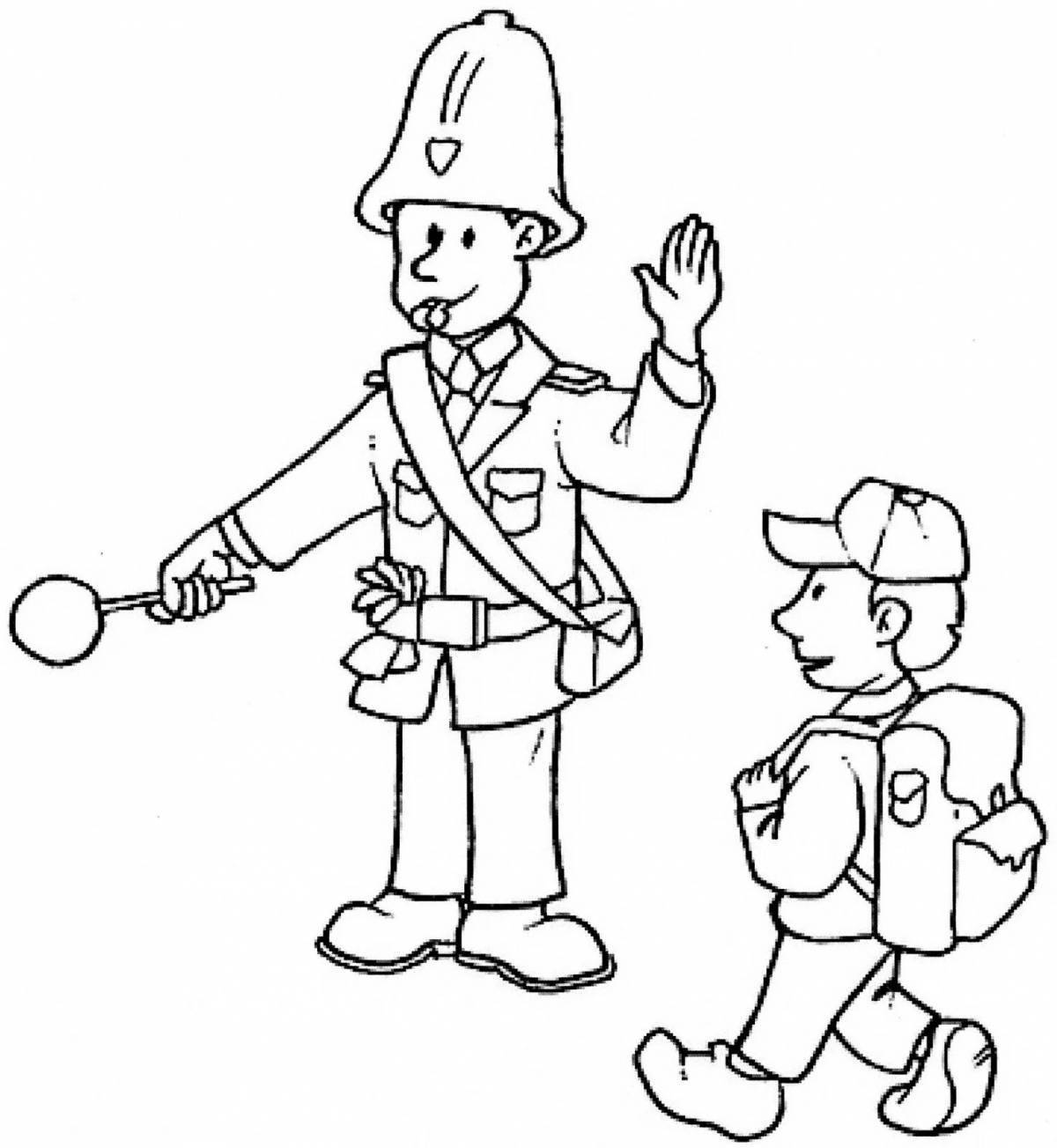 Junior traffic controller playful coloring page