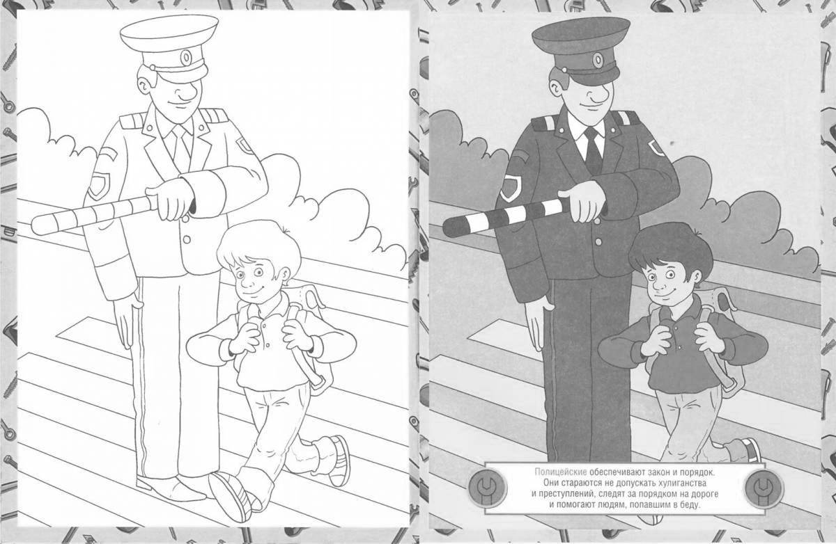 Attractive traffic cop coloring for kids