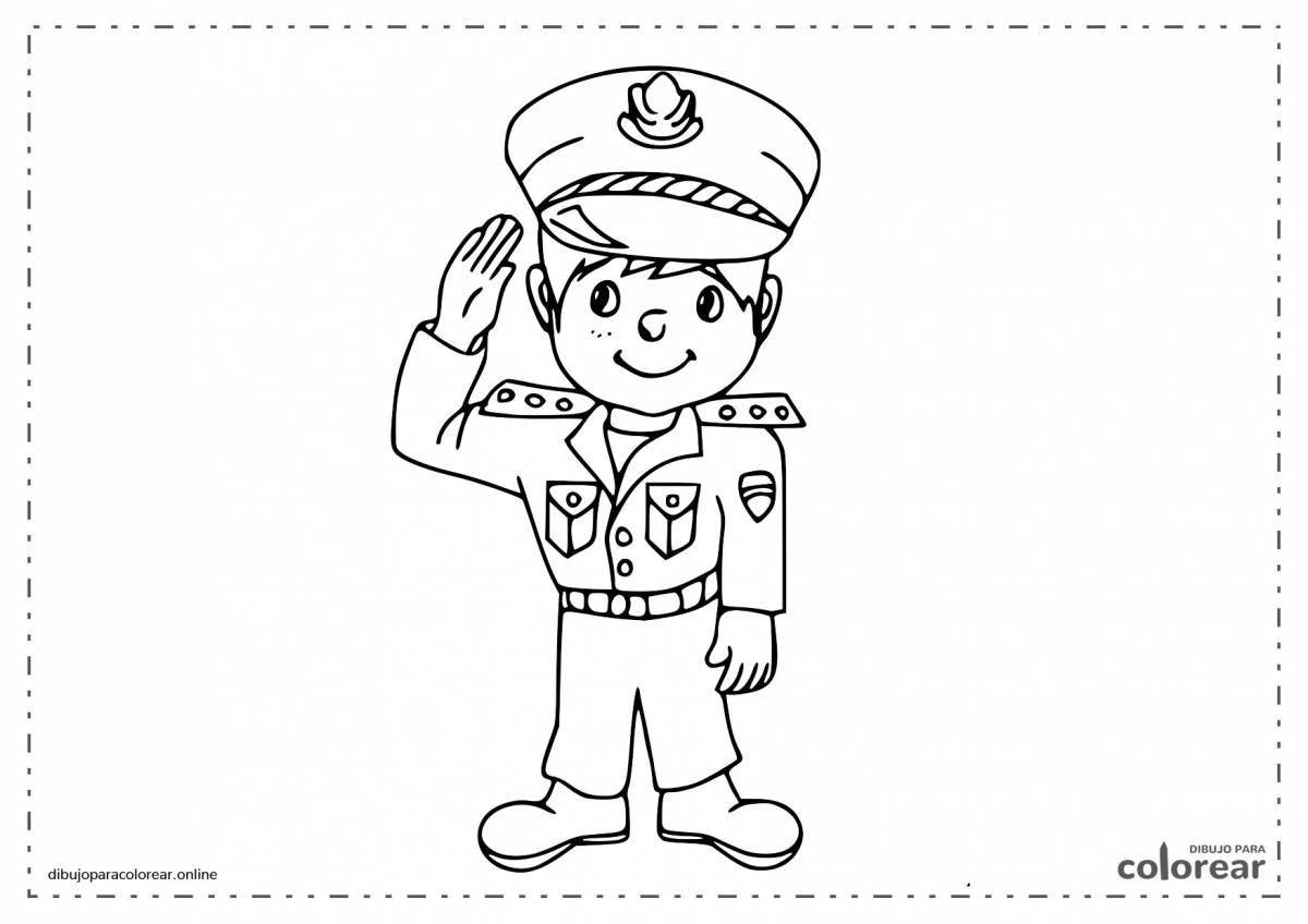 Coloring book cheerful traffic controller for juniors